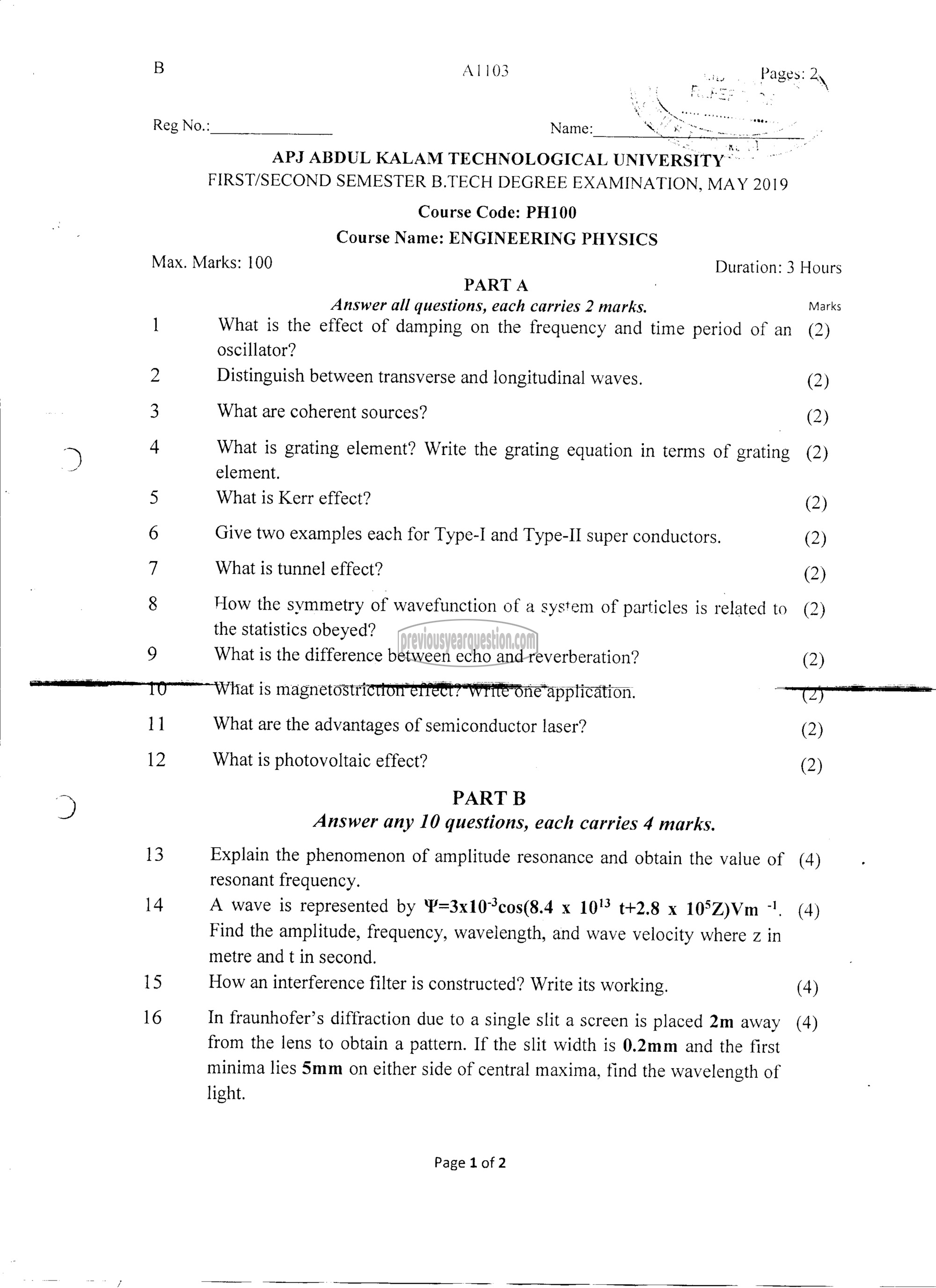 Question Paper - Engineering Physics-1