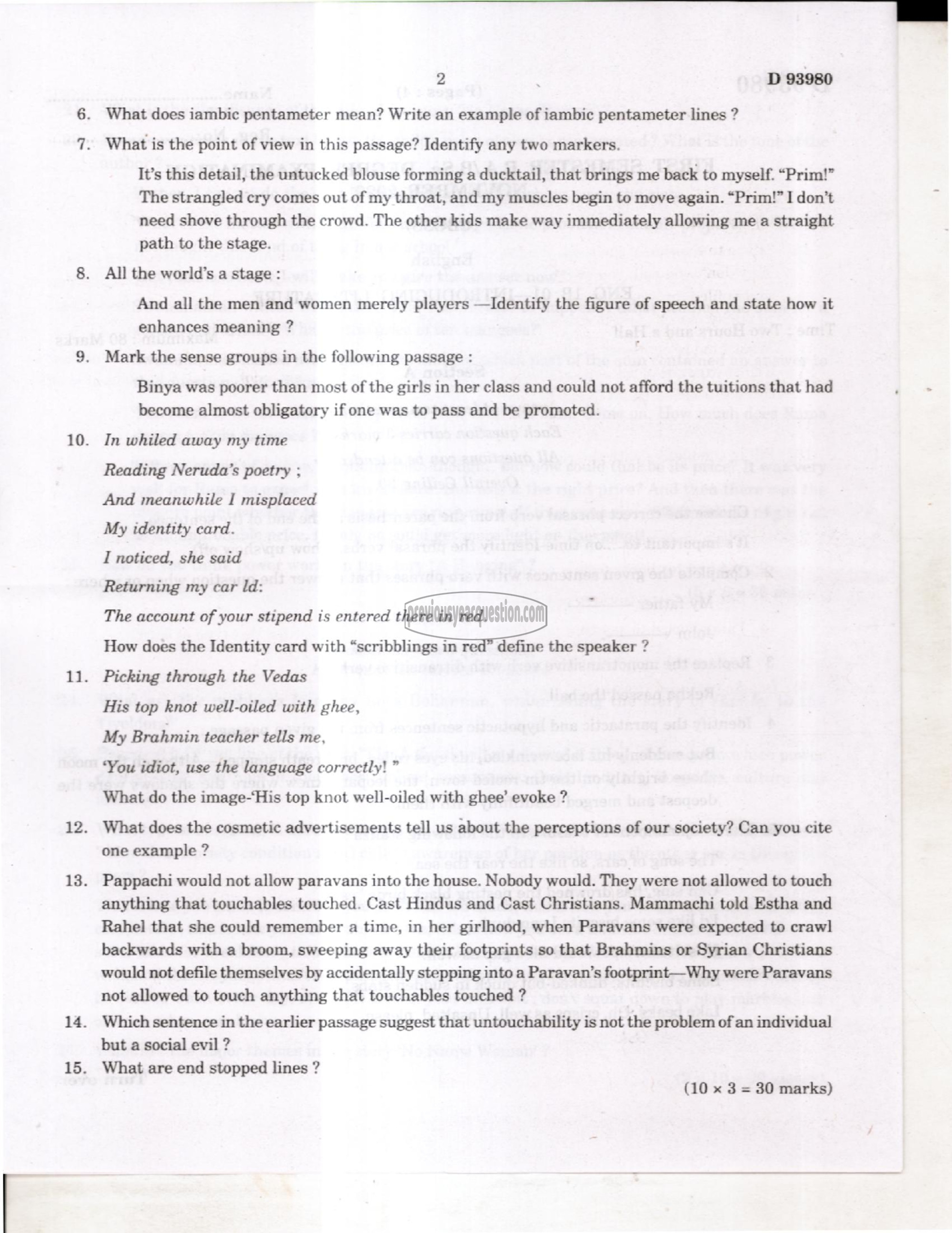 Question Paper - Reading Poetry-2