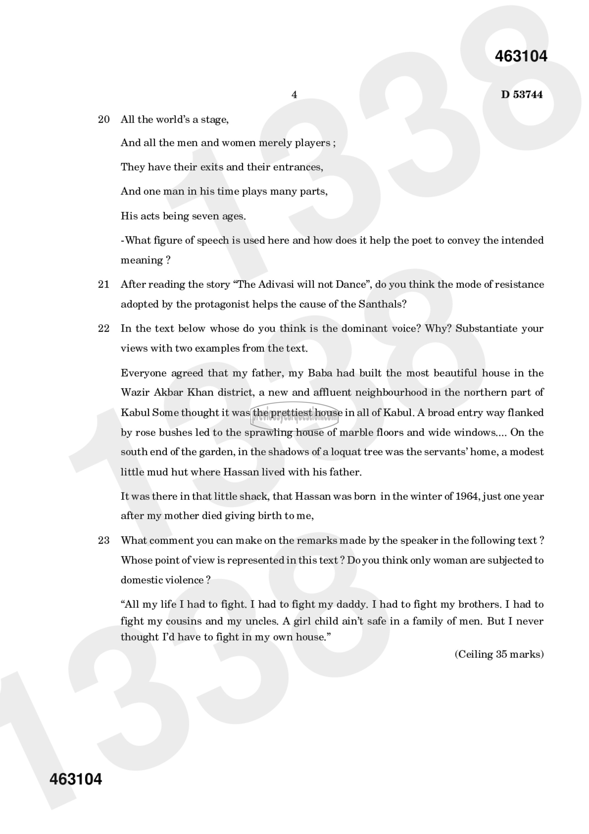 Question Paper - Reading Poetry-4