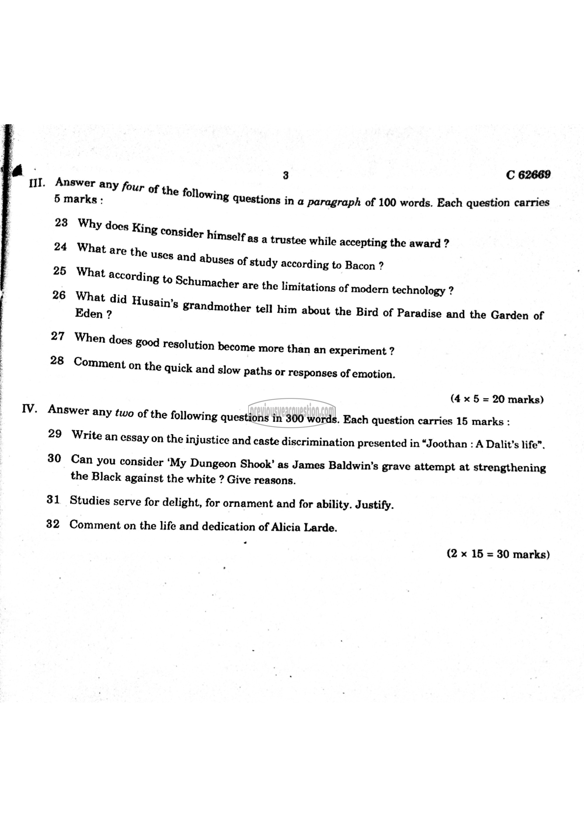 Question Paper - Reading Prose-3