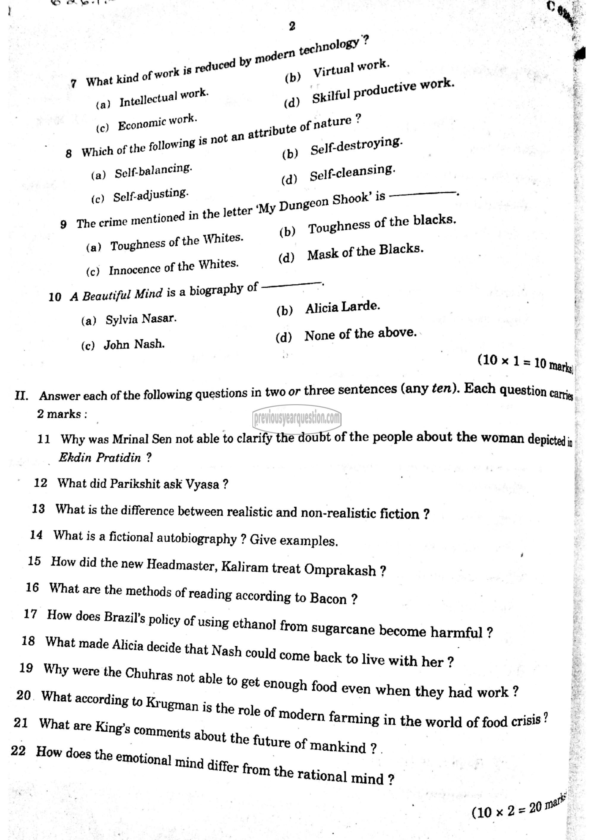 Question Paper - Reading Prose-2