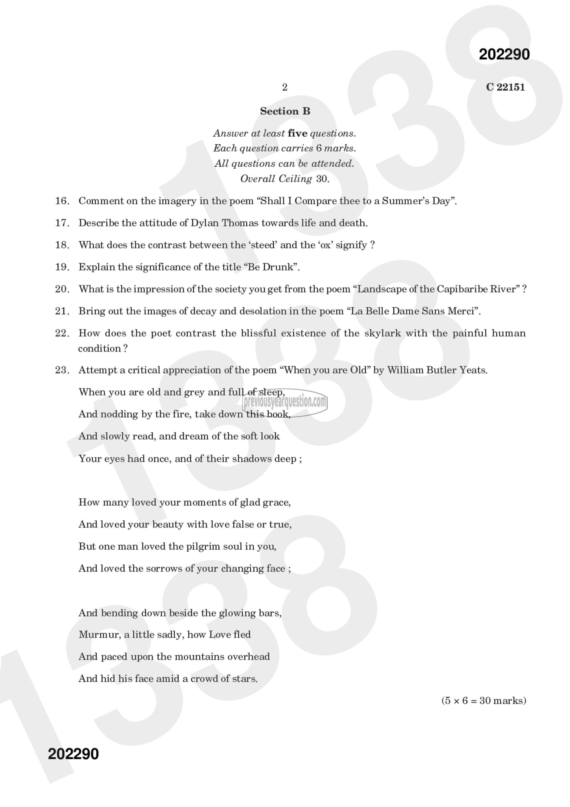 Question Paper - APPRECIATING POETRY-2