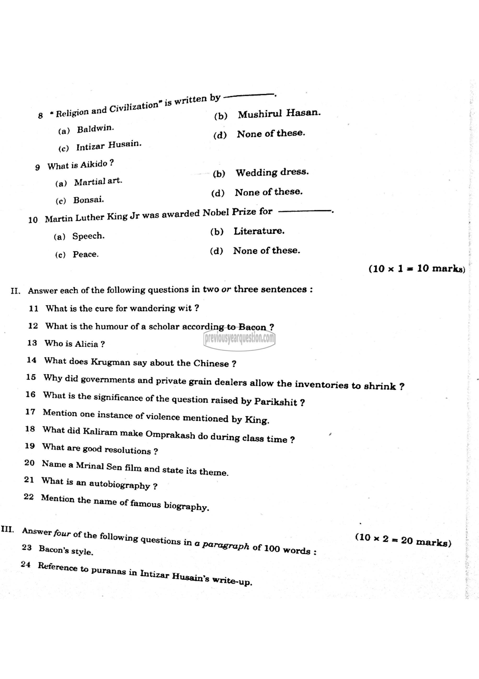 Question Paper - APPRECIATING POETRY-2