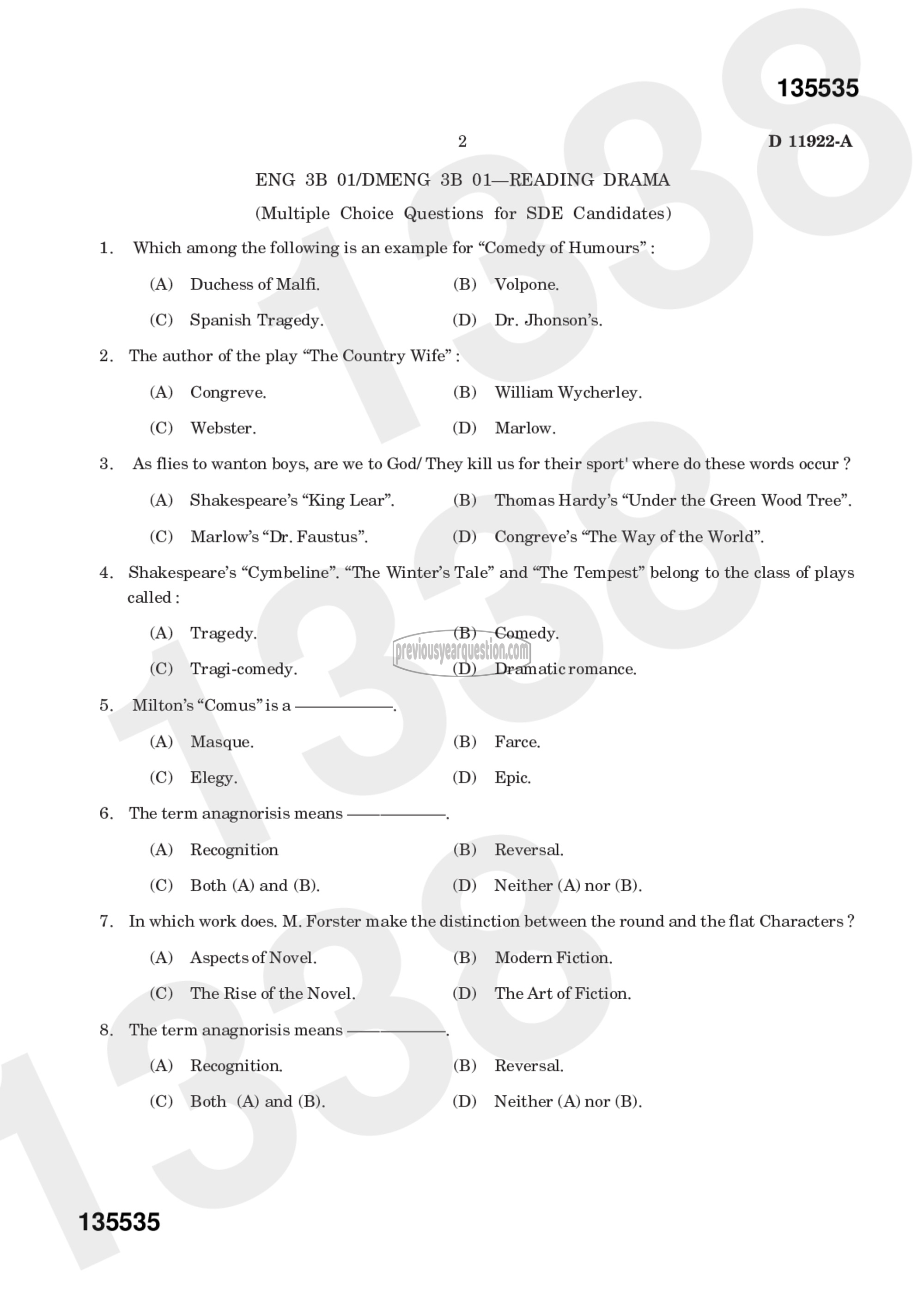 Question Paper - Reading Drama-5