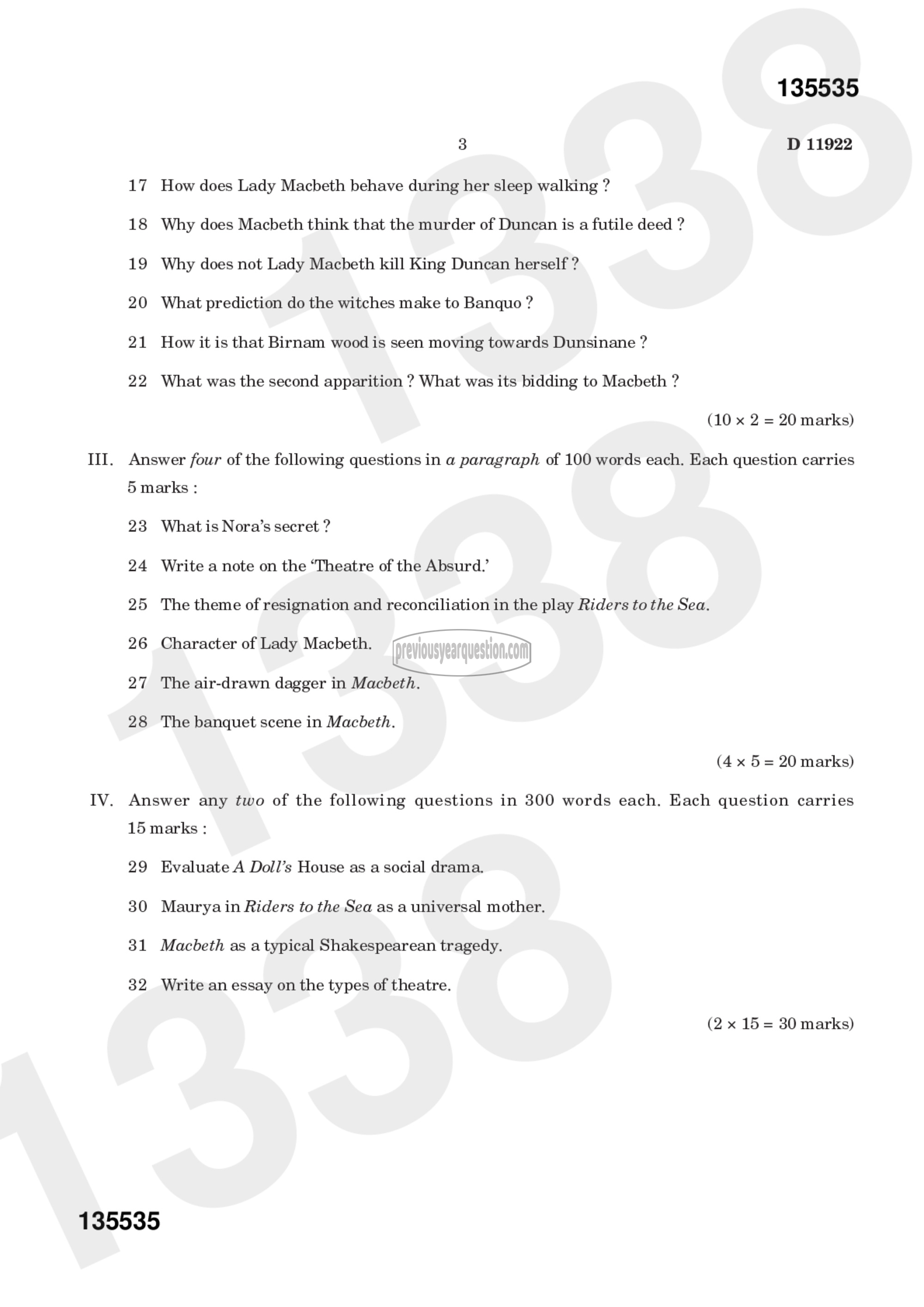 Question Paper - Reading Drama-3