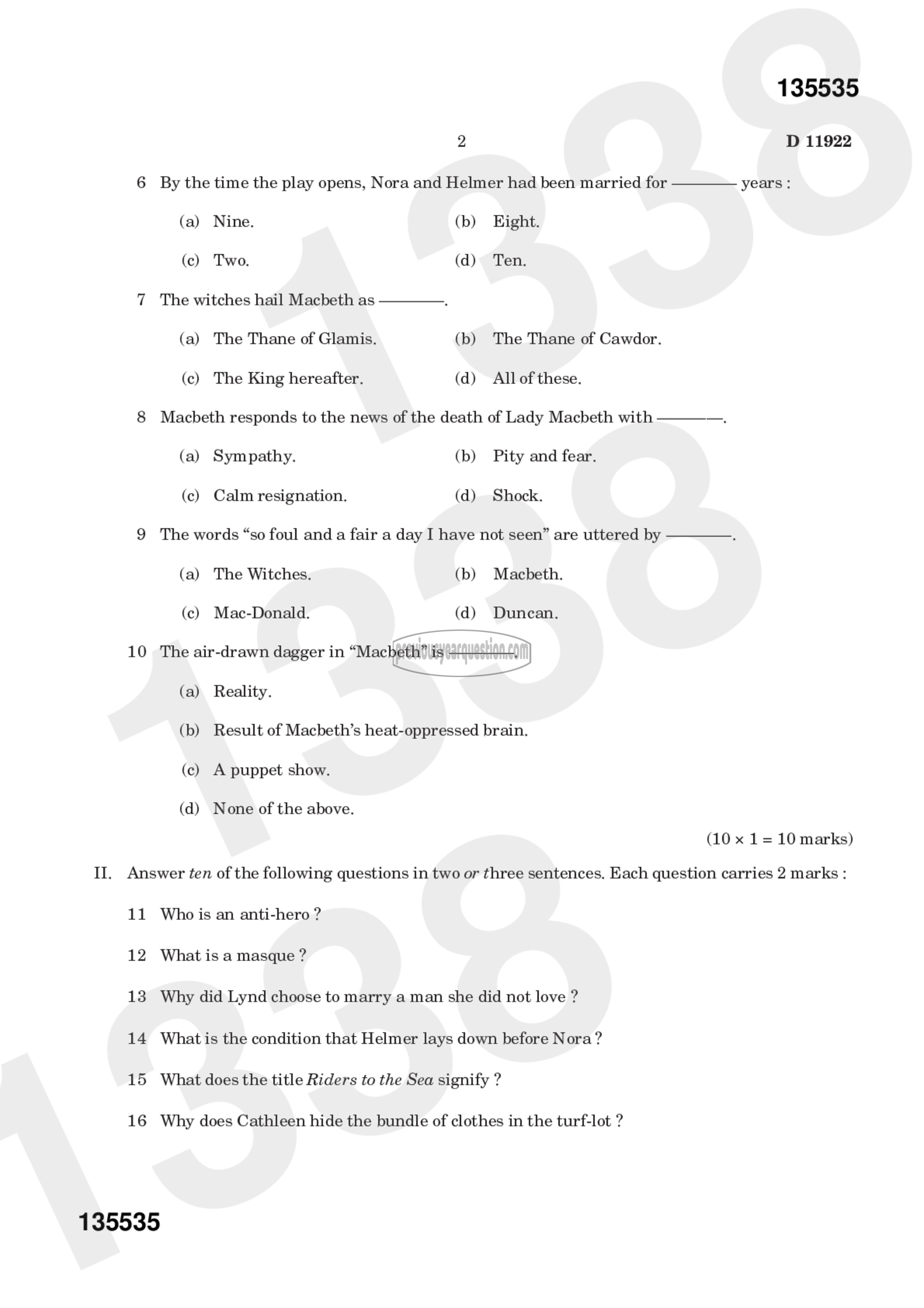 Question Paper - Reading Drama-2