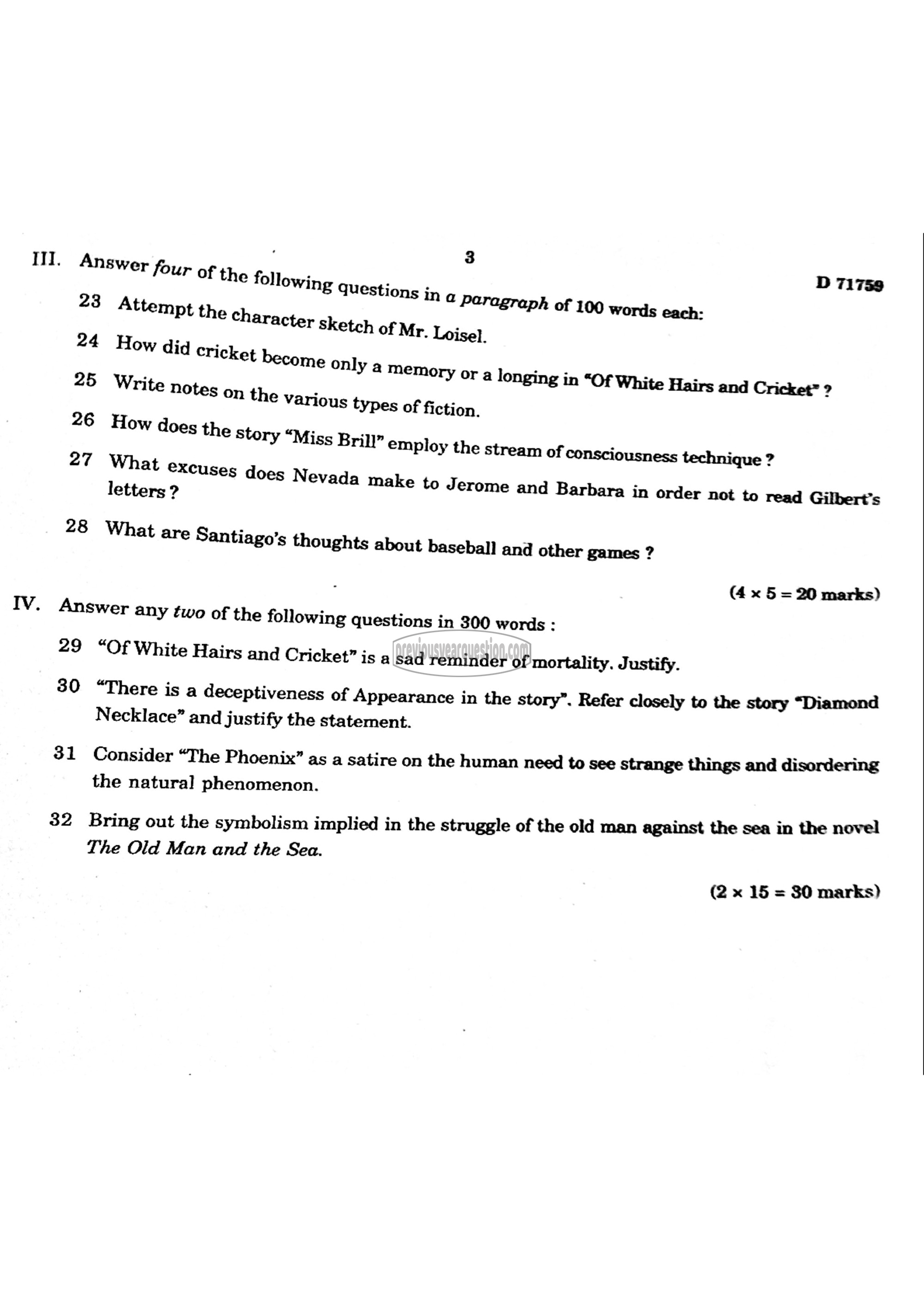 Question Paper - Reading Fiction-3