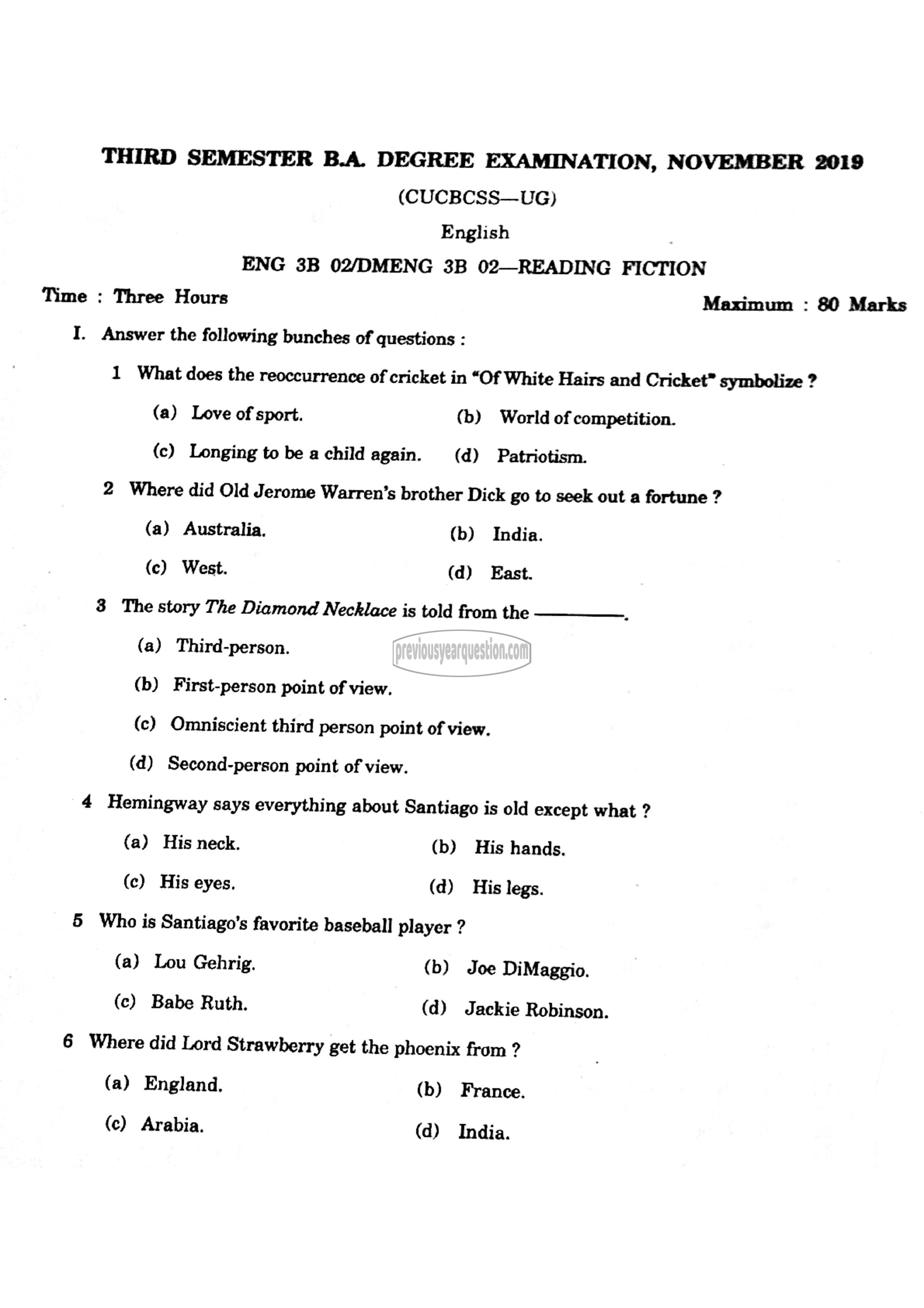 Question Paper - Reading Fiction-1