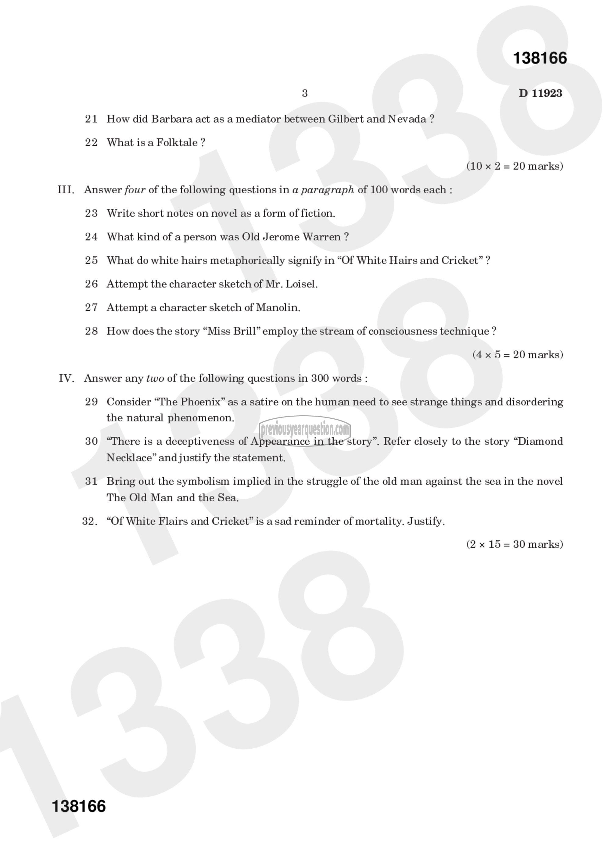 Question Paper - Reading Fiction-3