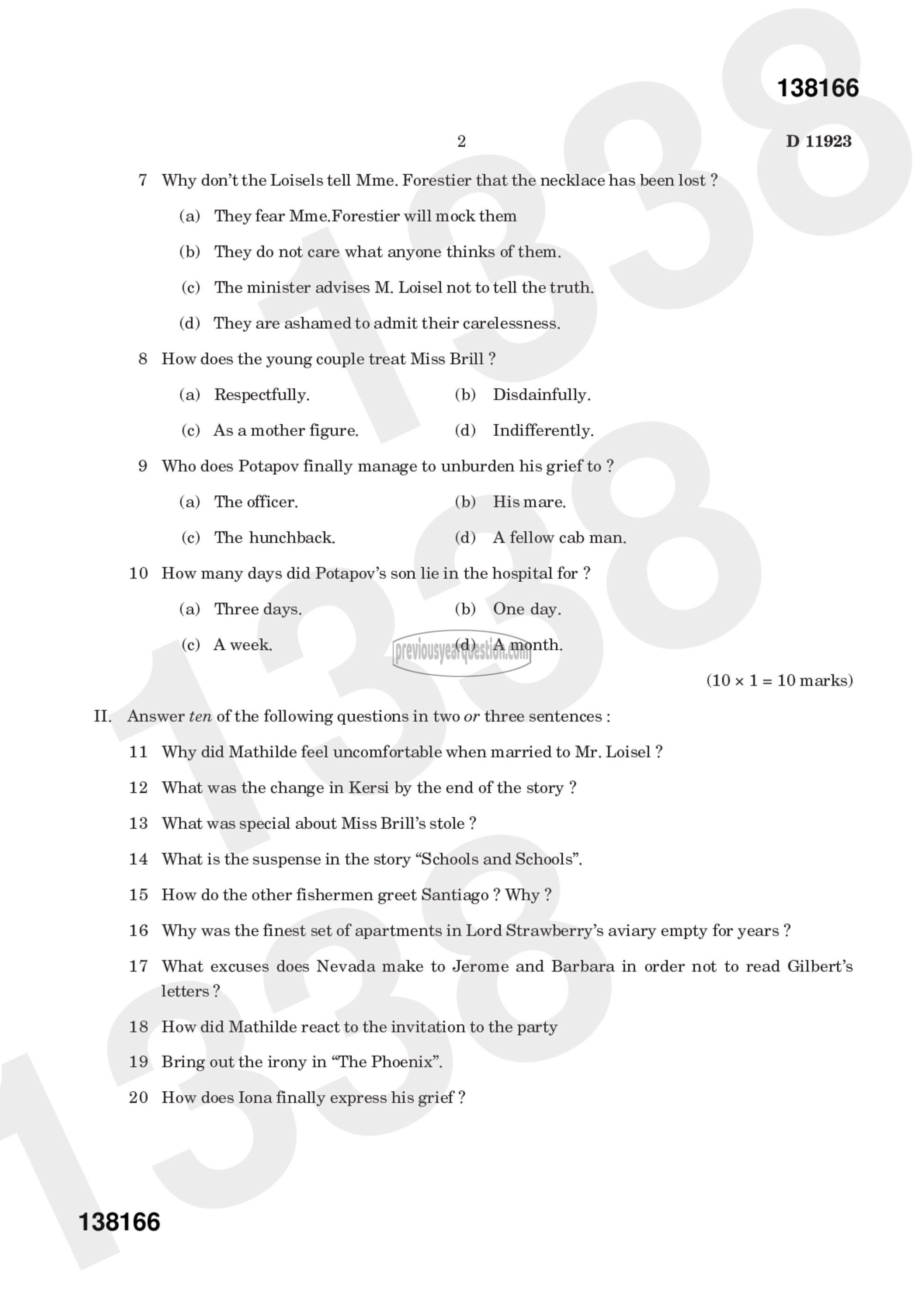 Question Paper - Reading Fiction-2