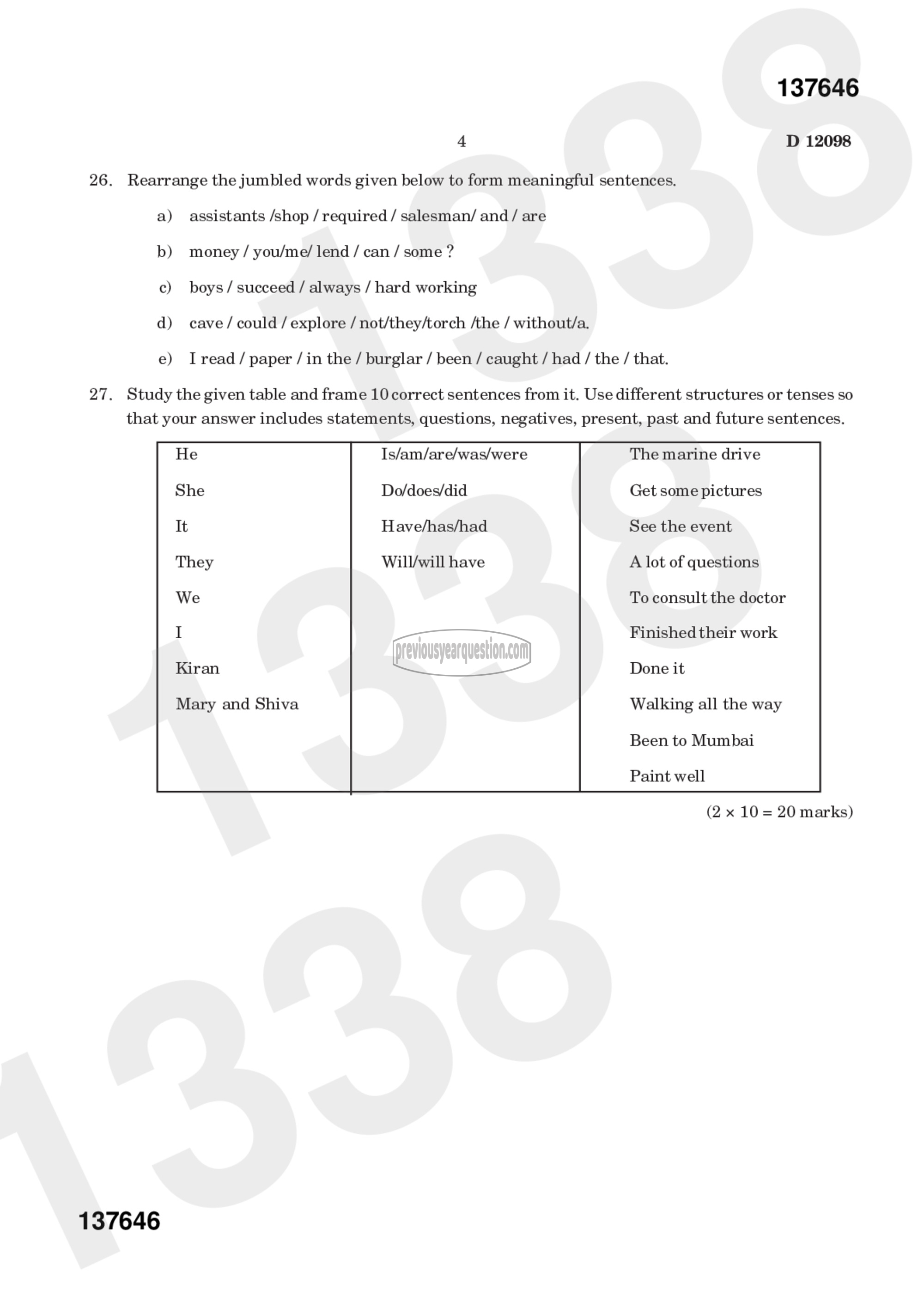 Question Paper - ENGLISH GRAMMAR AND USAGE-4