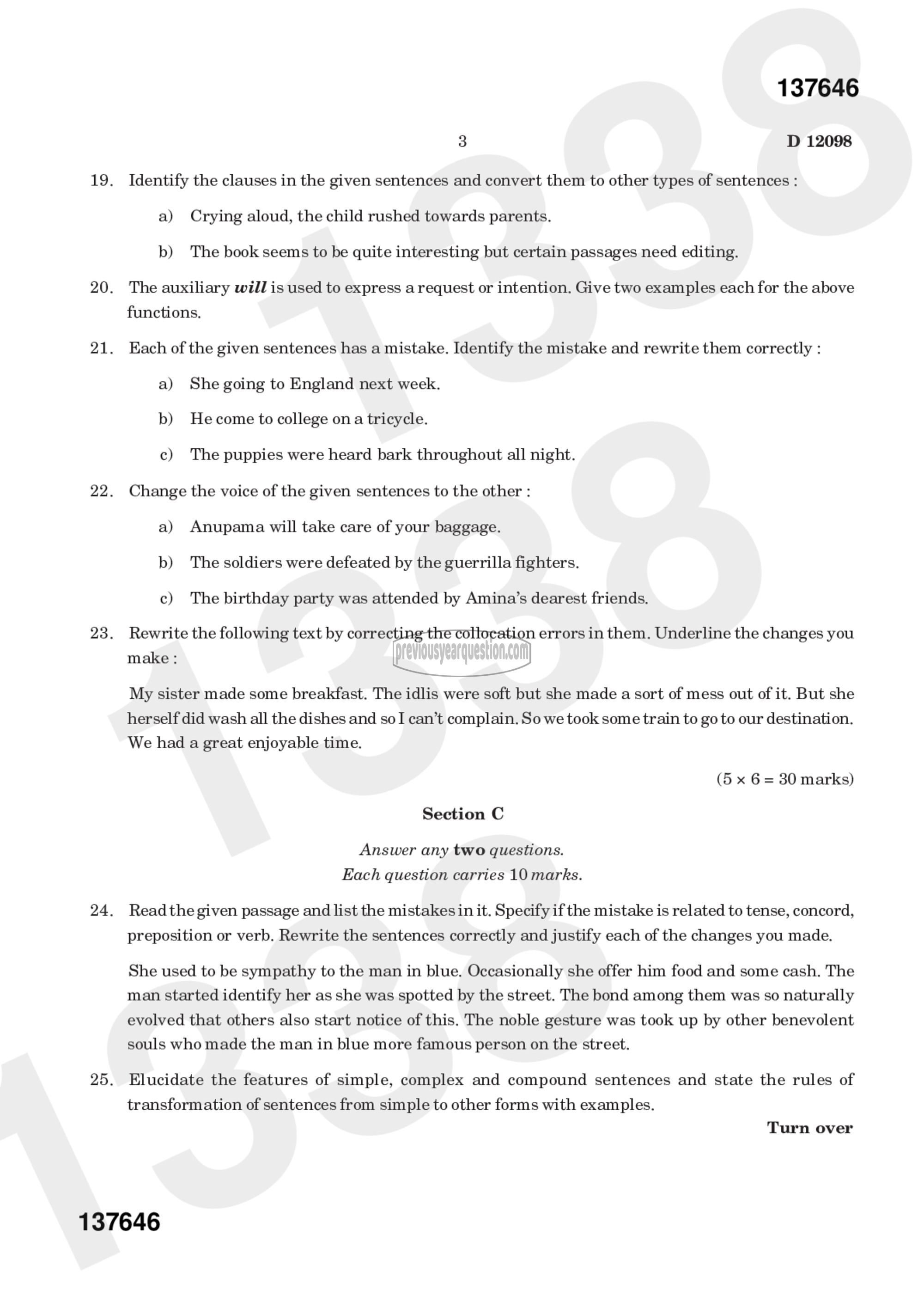 Question Paper - ENGLISH GRAMMAR AND USAGE-3