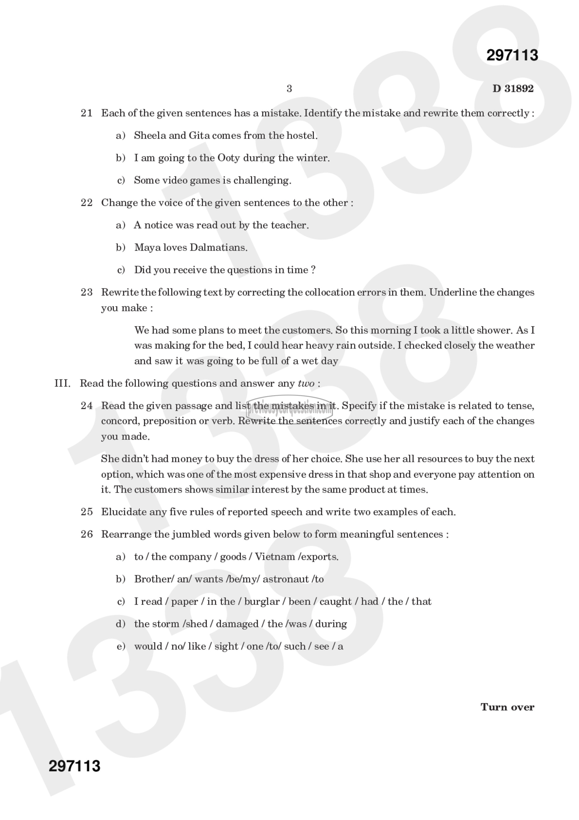 Question Paper - ENGLISH GRAMMAR AND USAGE-3