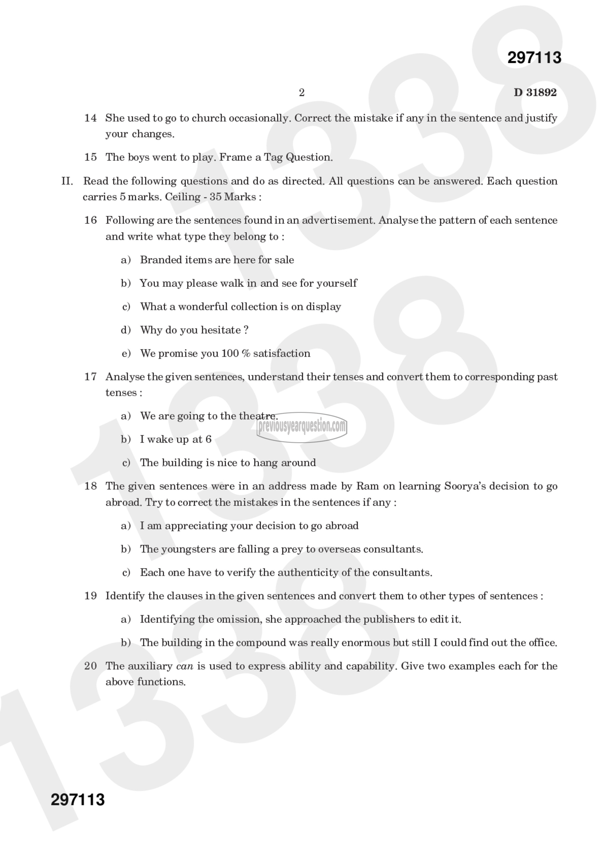 Question Paper - ENGLISH GRAMMAR AND USAGE-2