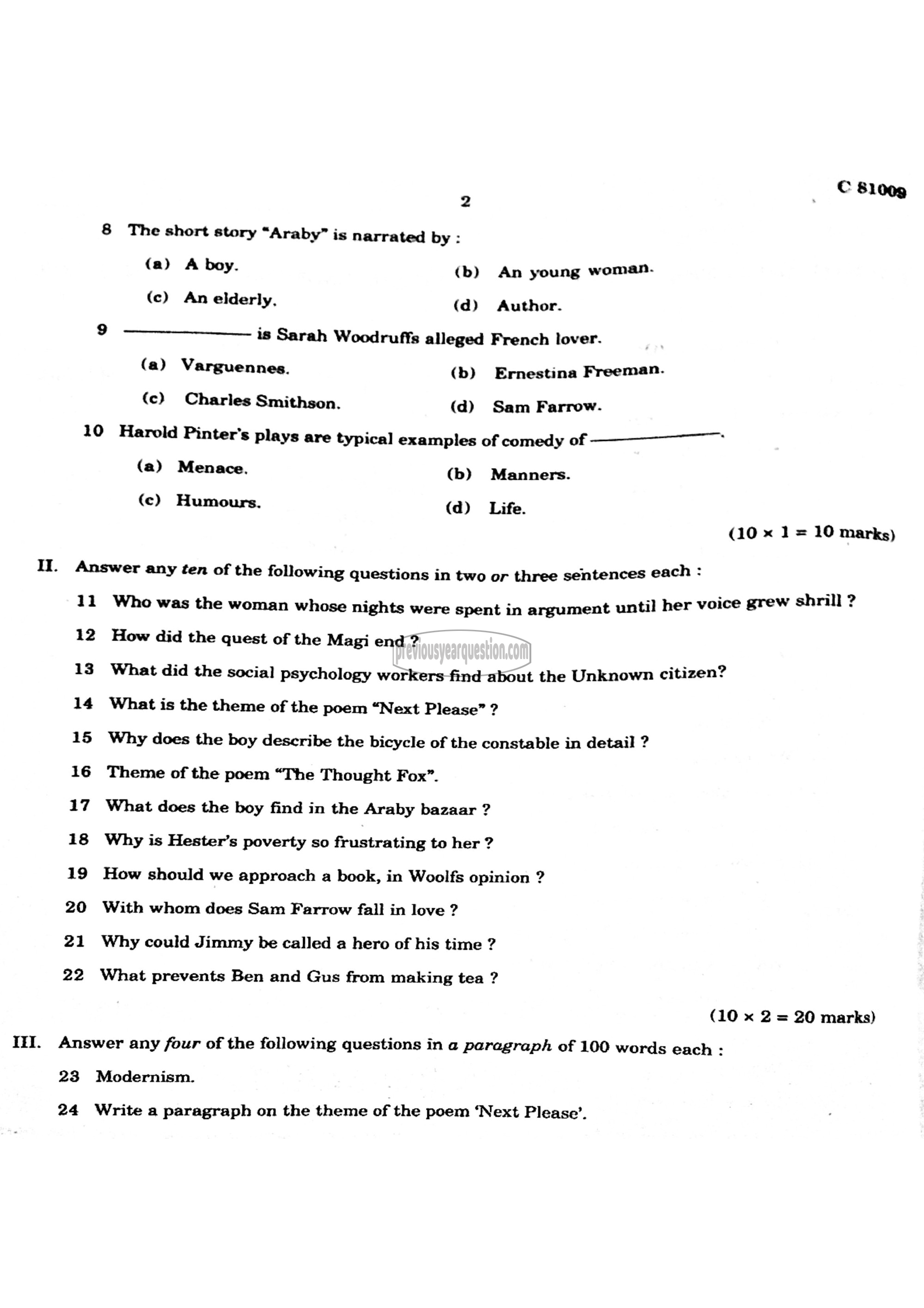 Question Paper - Modern English Literature-2