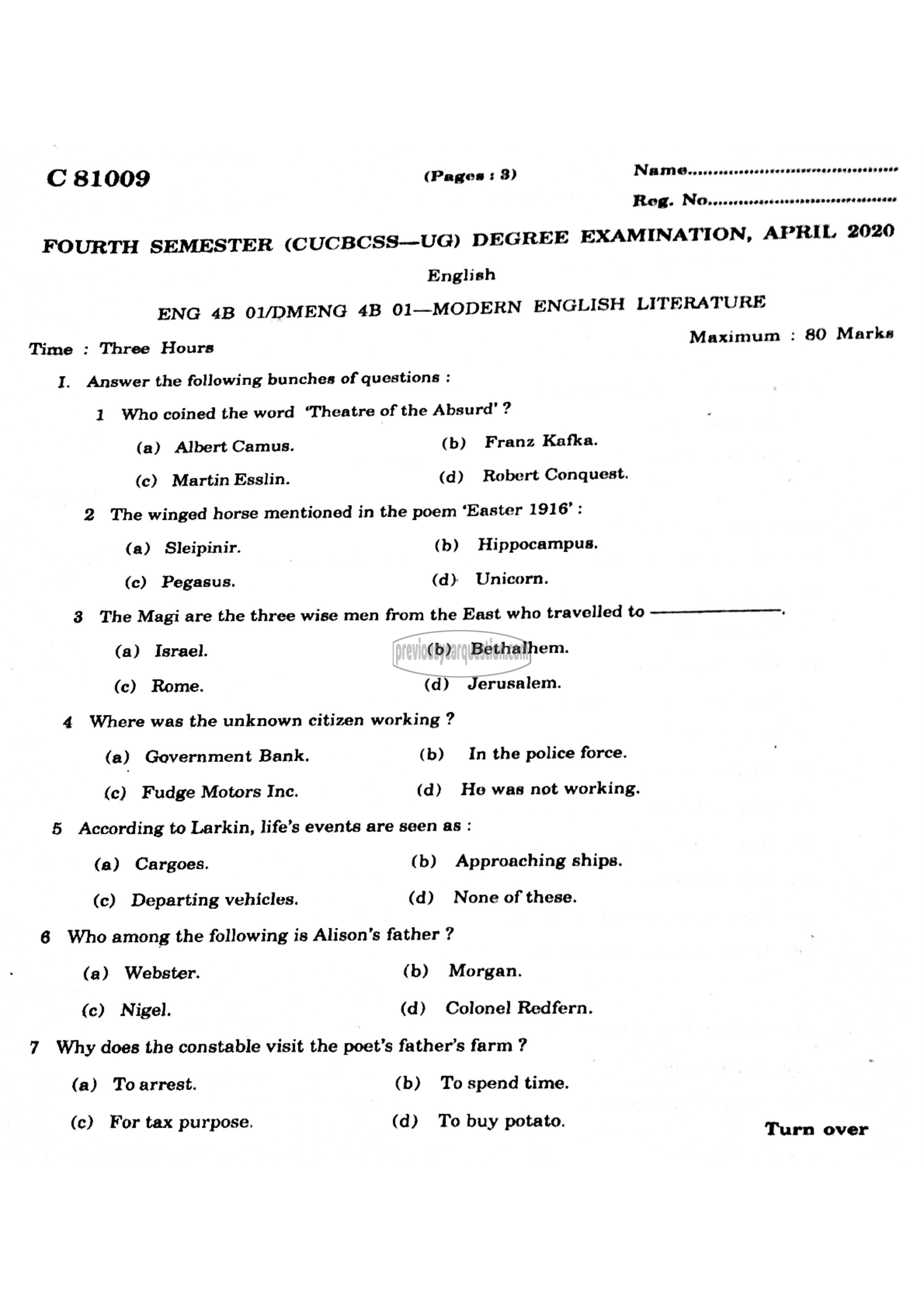 Question Paper - Modern English Literature-1