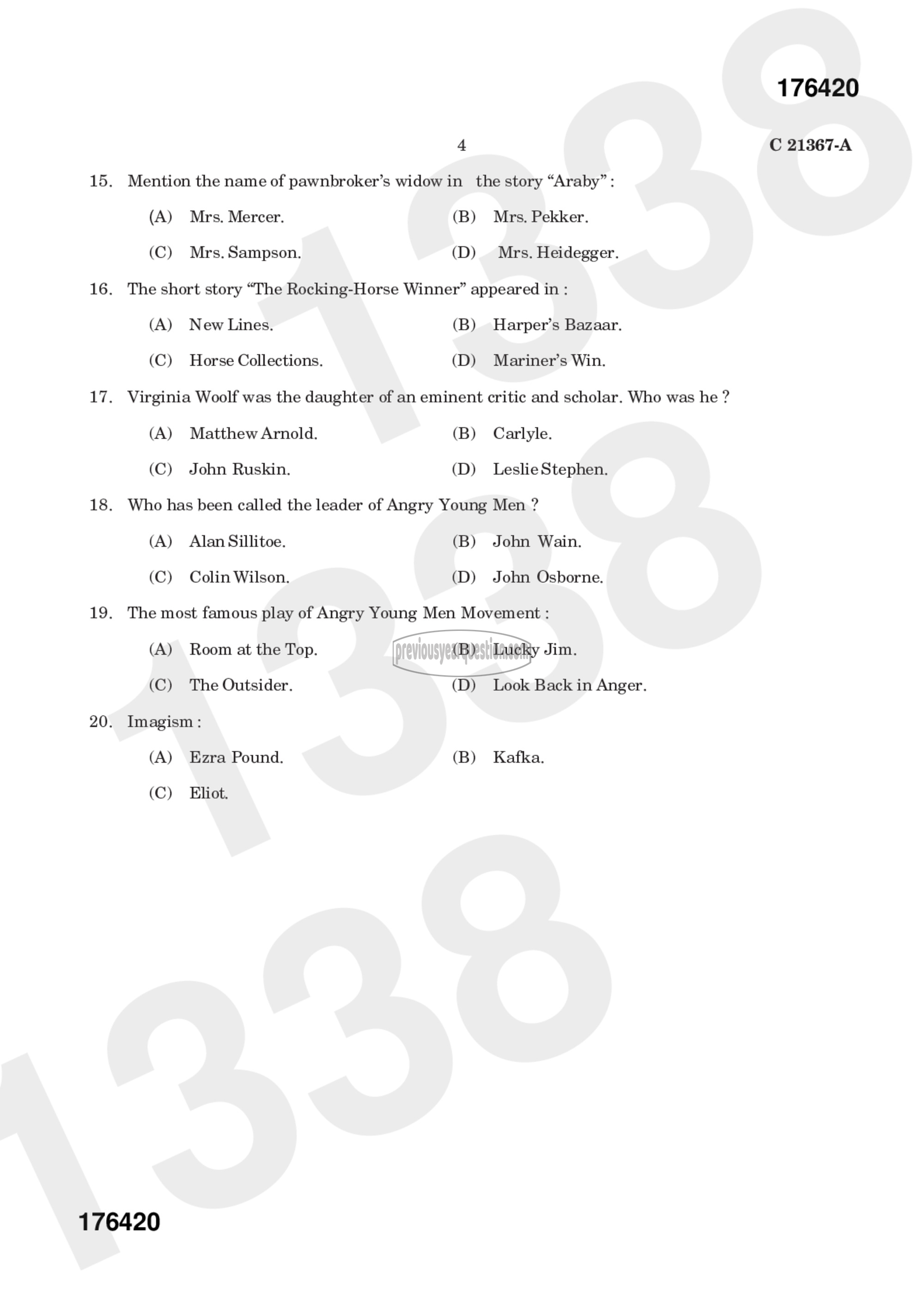 Question Paper - Modern English Literature-7