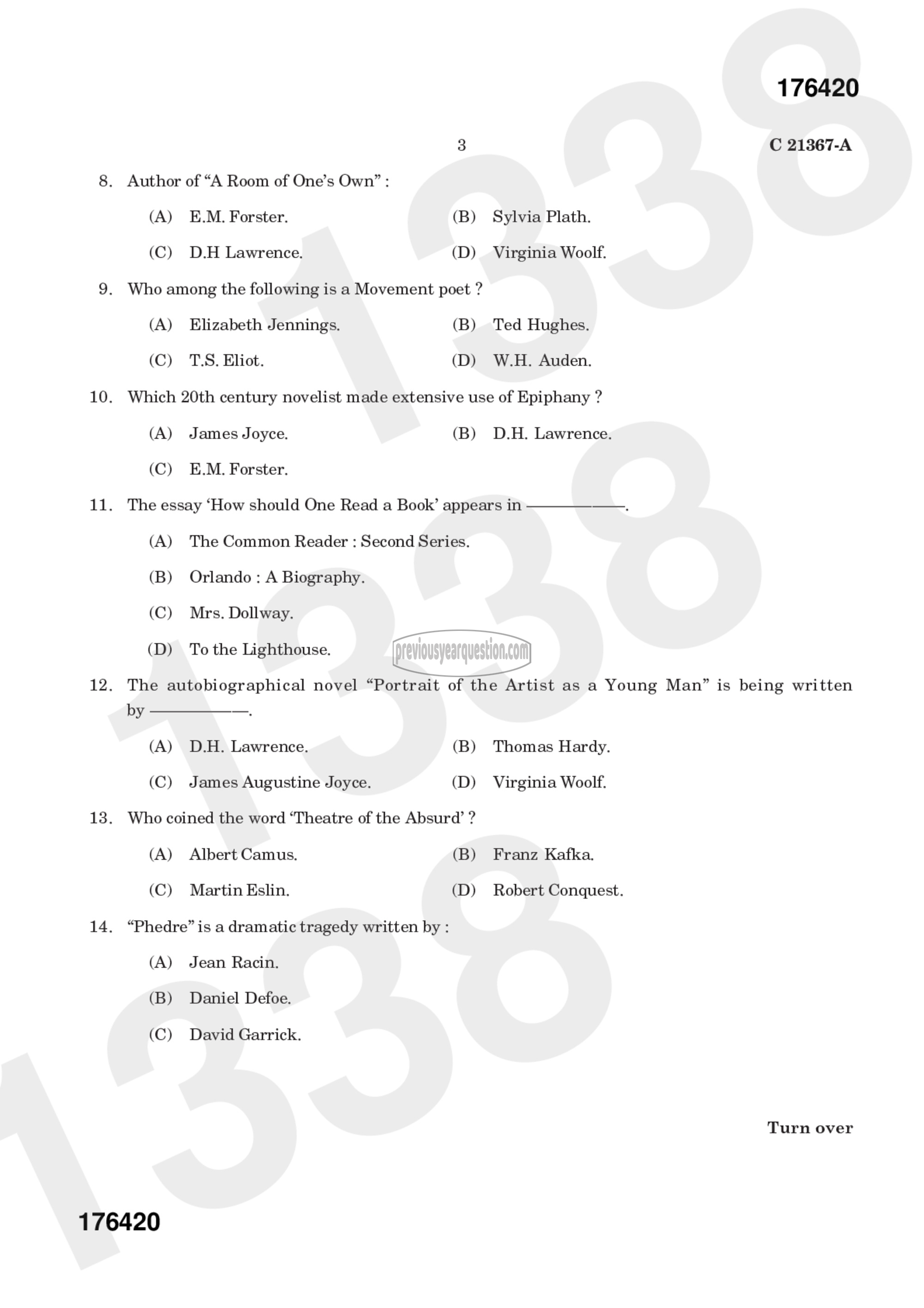 Question Paper - Modern English Literature-6