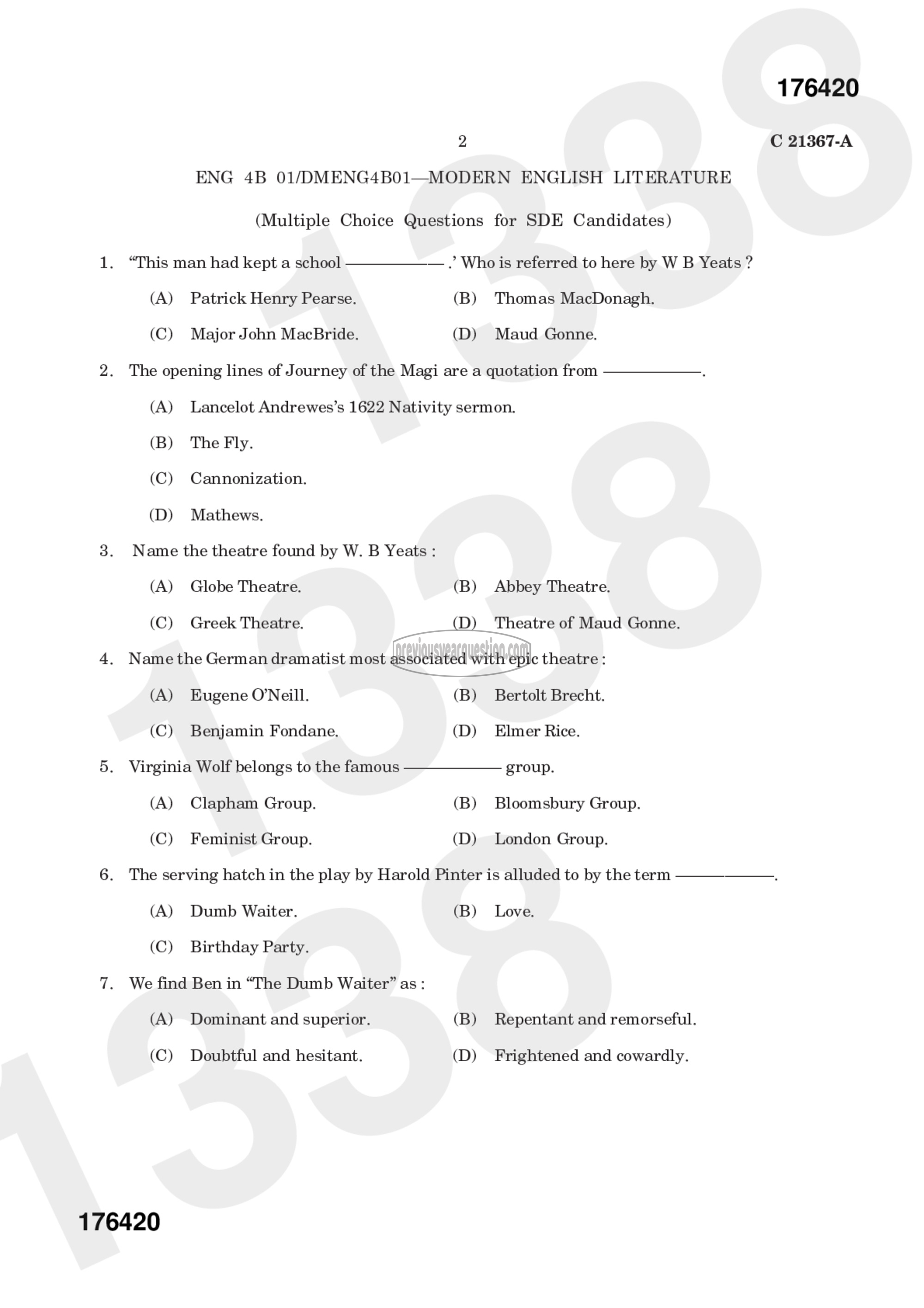 Question Paper - Modern English Literature-5