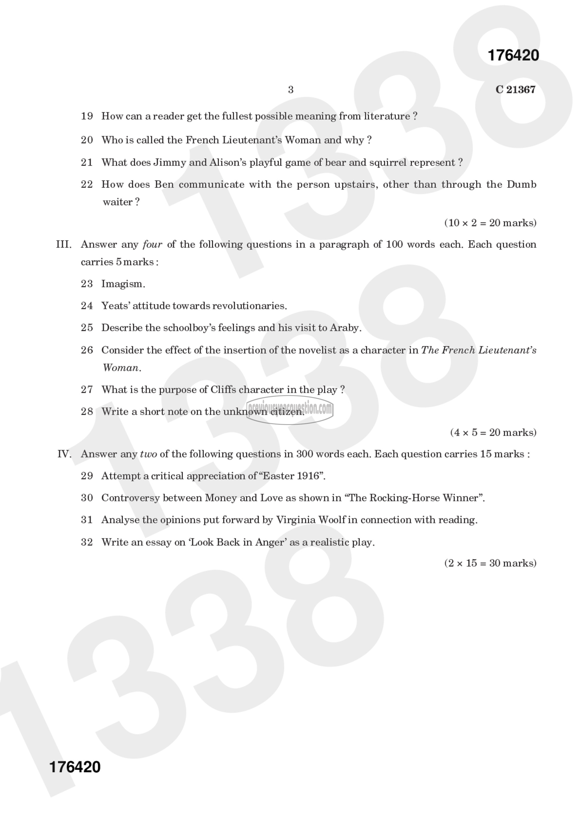 Question Paper - Modern English Literature-3