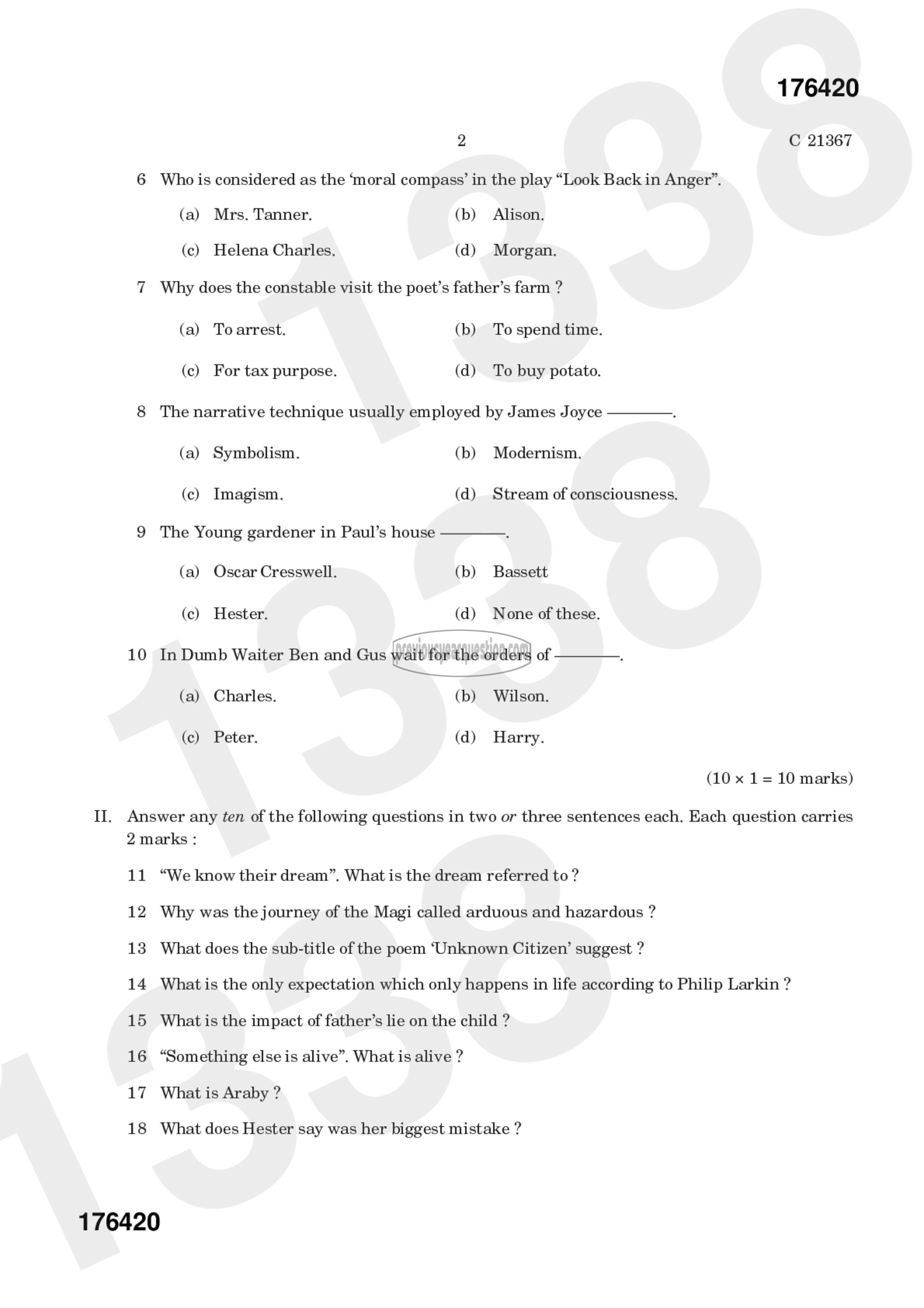 Question Paper - Modern English Literature-2