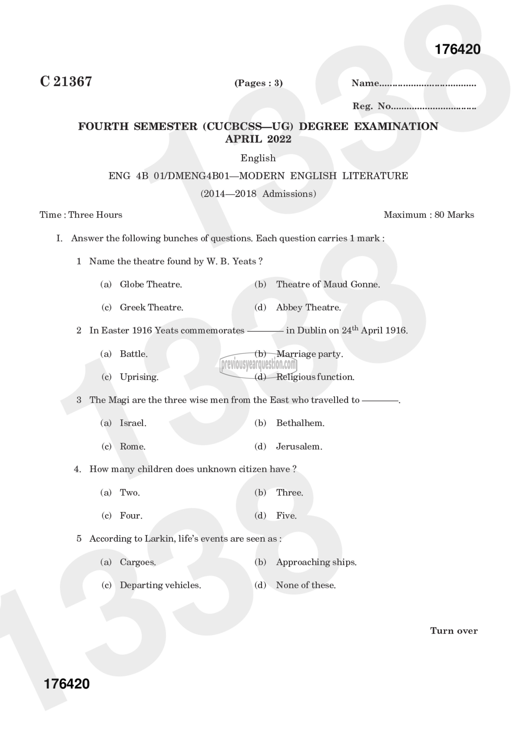 Question Paper - Modern English Literature-1