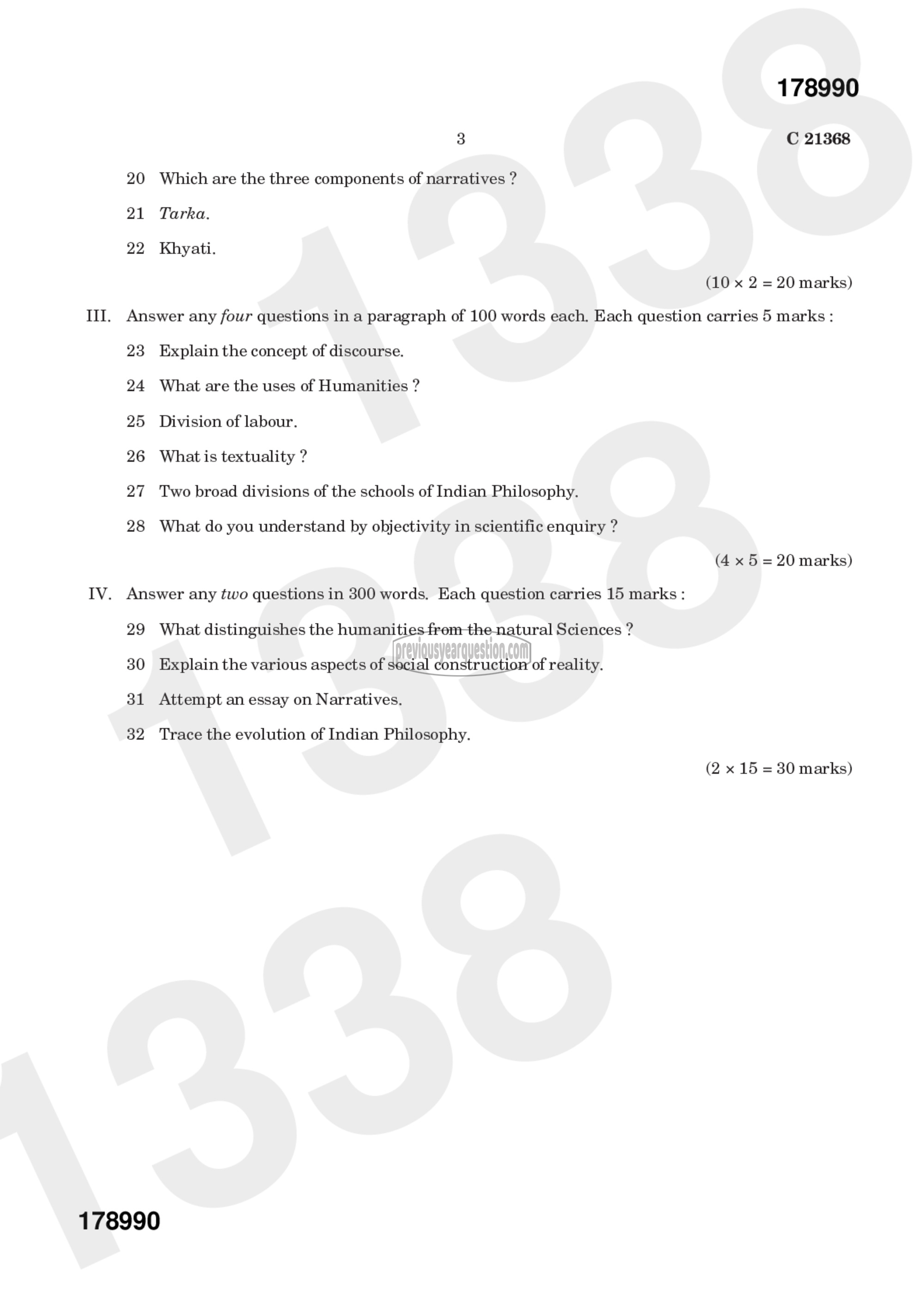 Question Paper - Methodology of Humanities-3