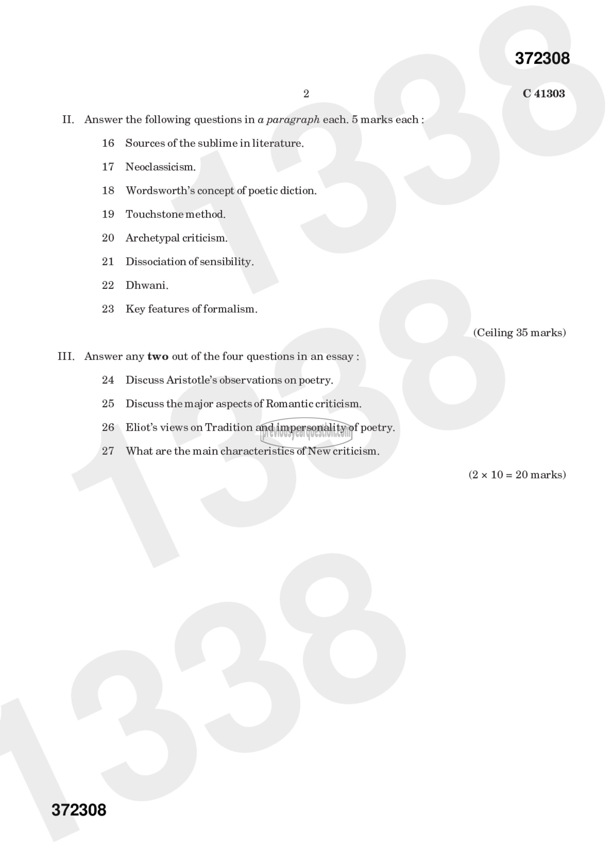 Question Paper - LITERARY CRITICISM-2