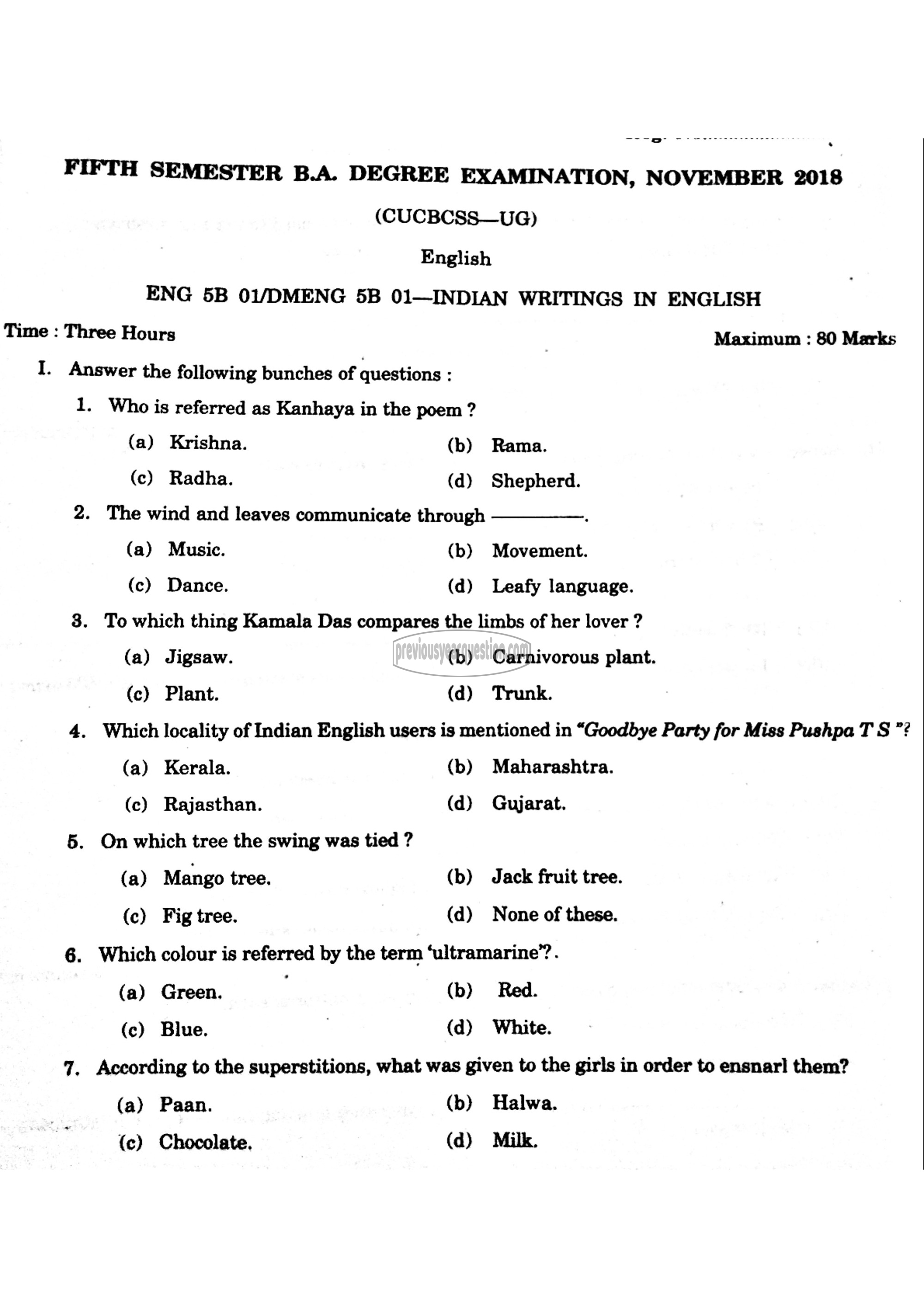 Question Paper - Indian Writing in English-1