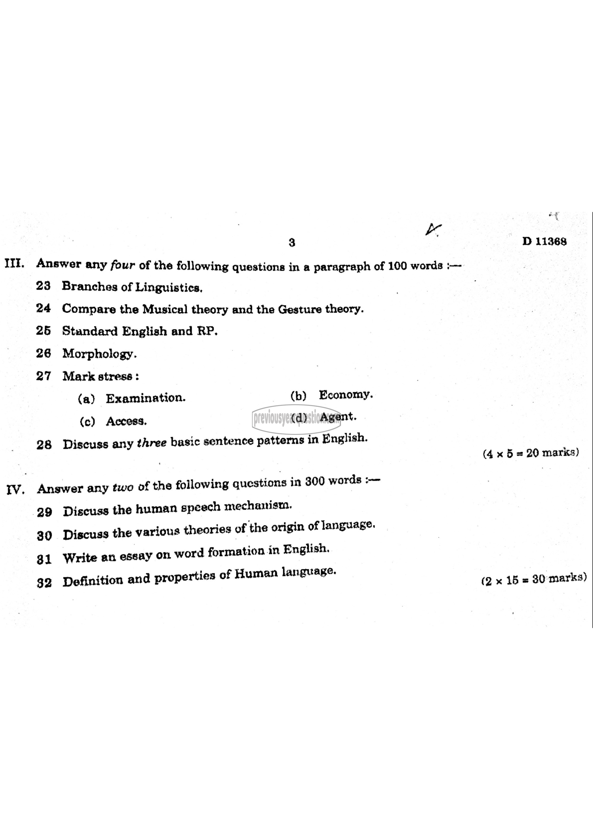 Question Paper - Language and Linguistics-3