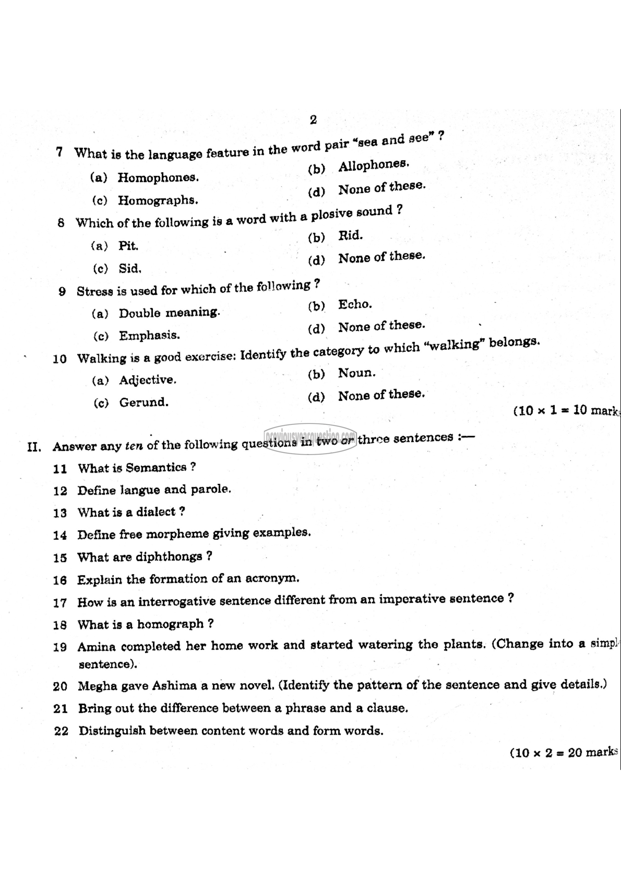 Question Paper - Language and Linguistics-2