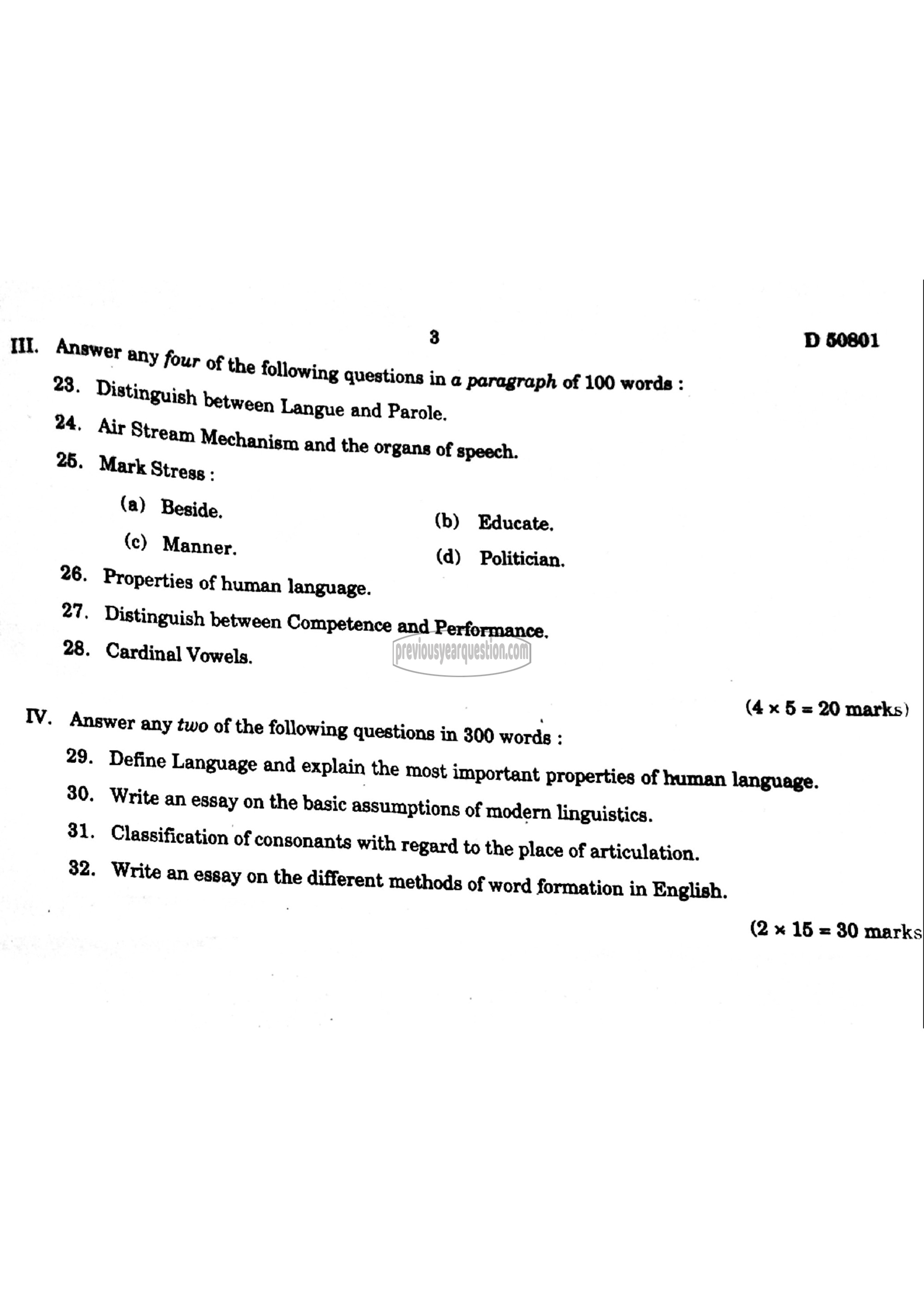 Question Paper - Language and Linguistics-3