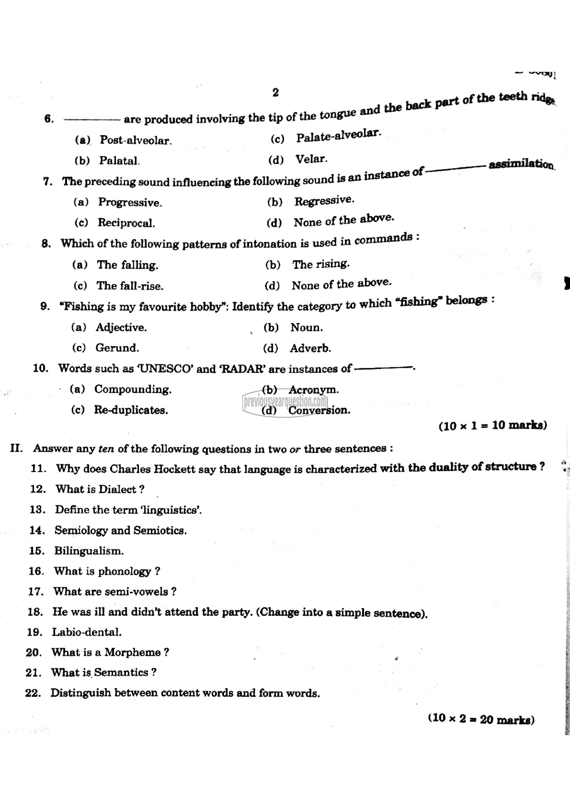 Question Paper - Language and Linguistics-2