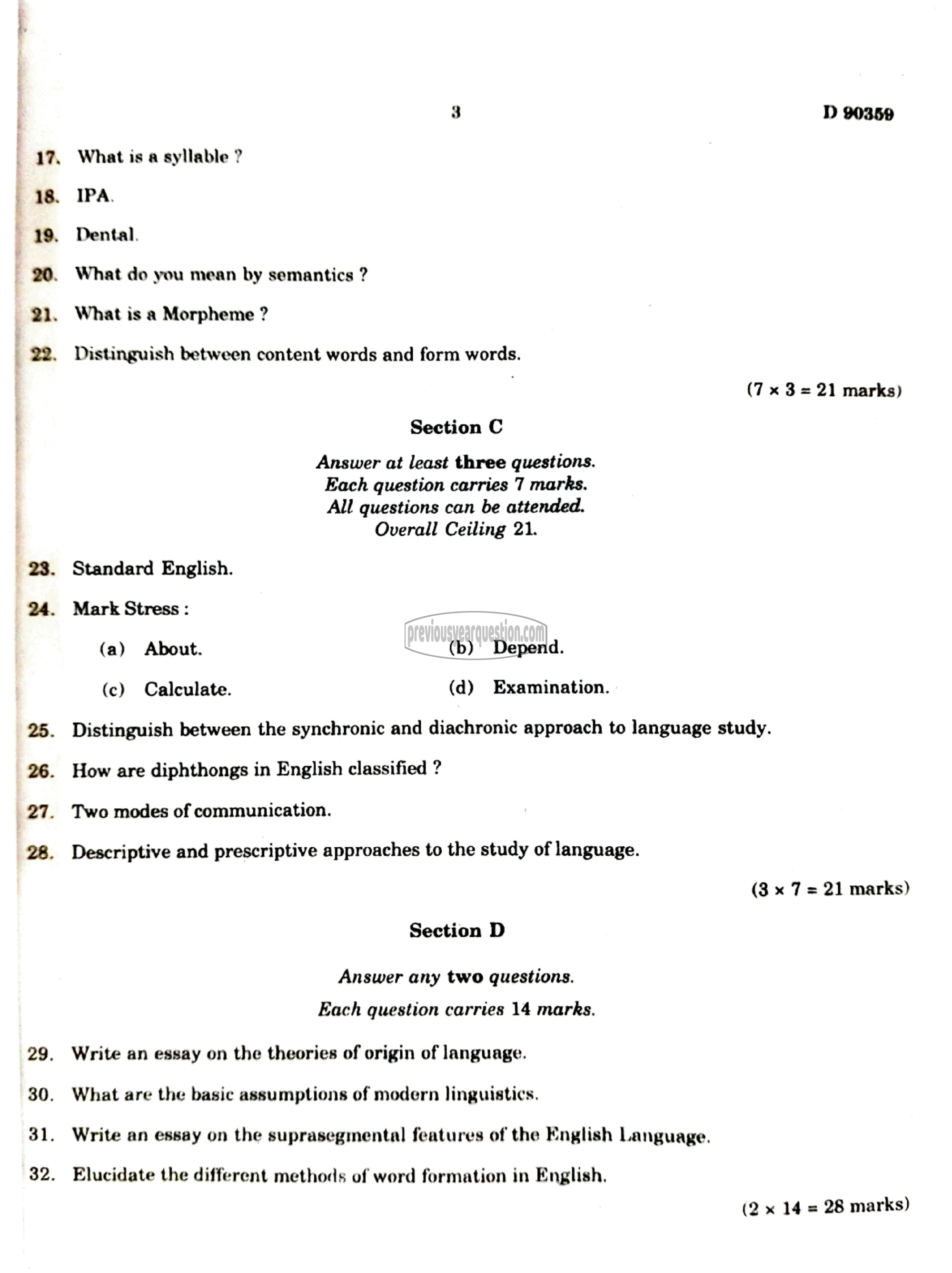 Question Paper - Language and Linguistics-3