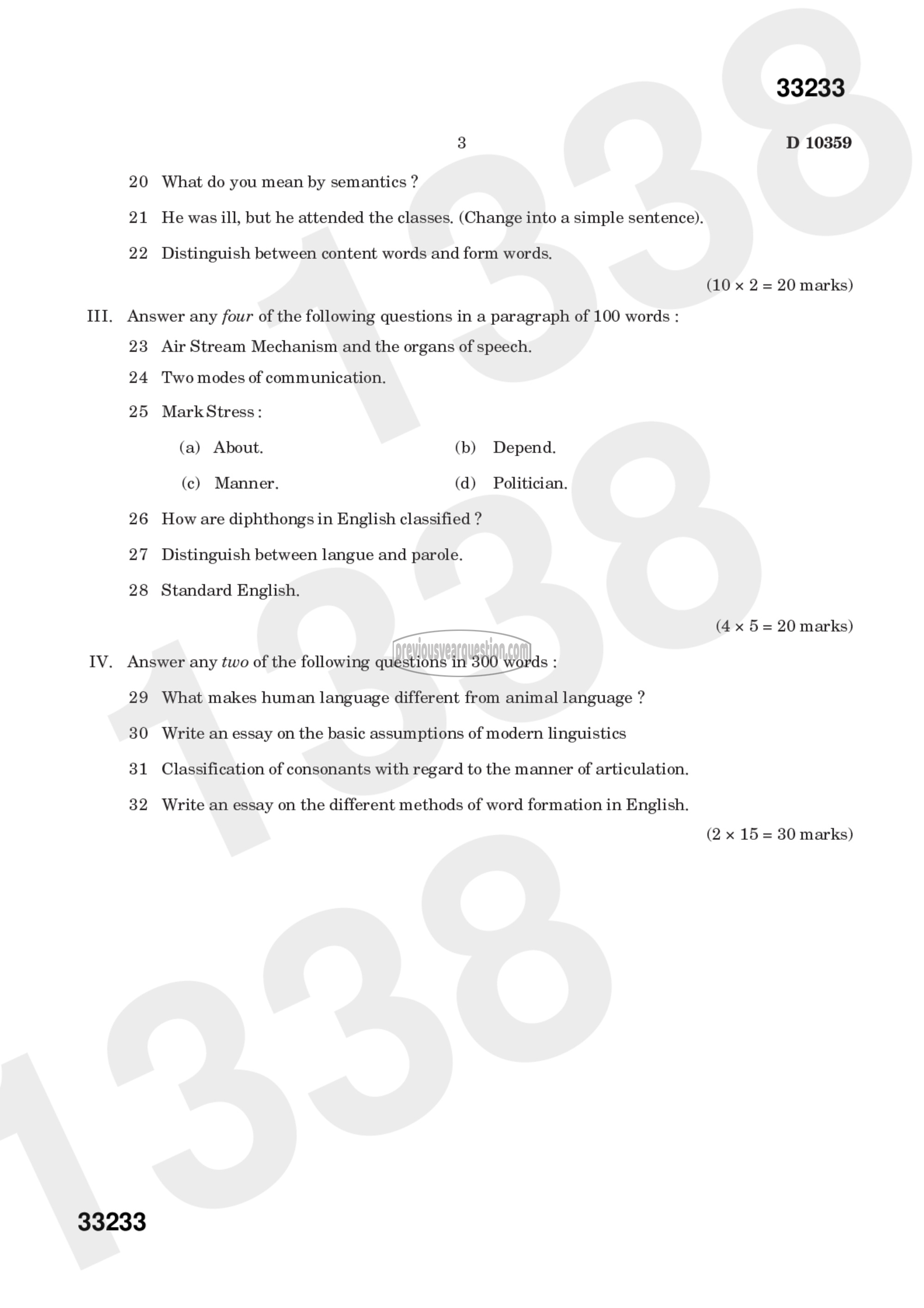 Question Paper - Language and Linguistics-3