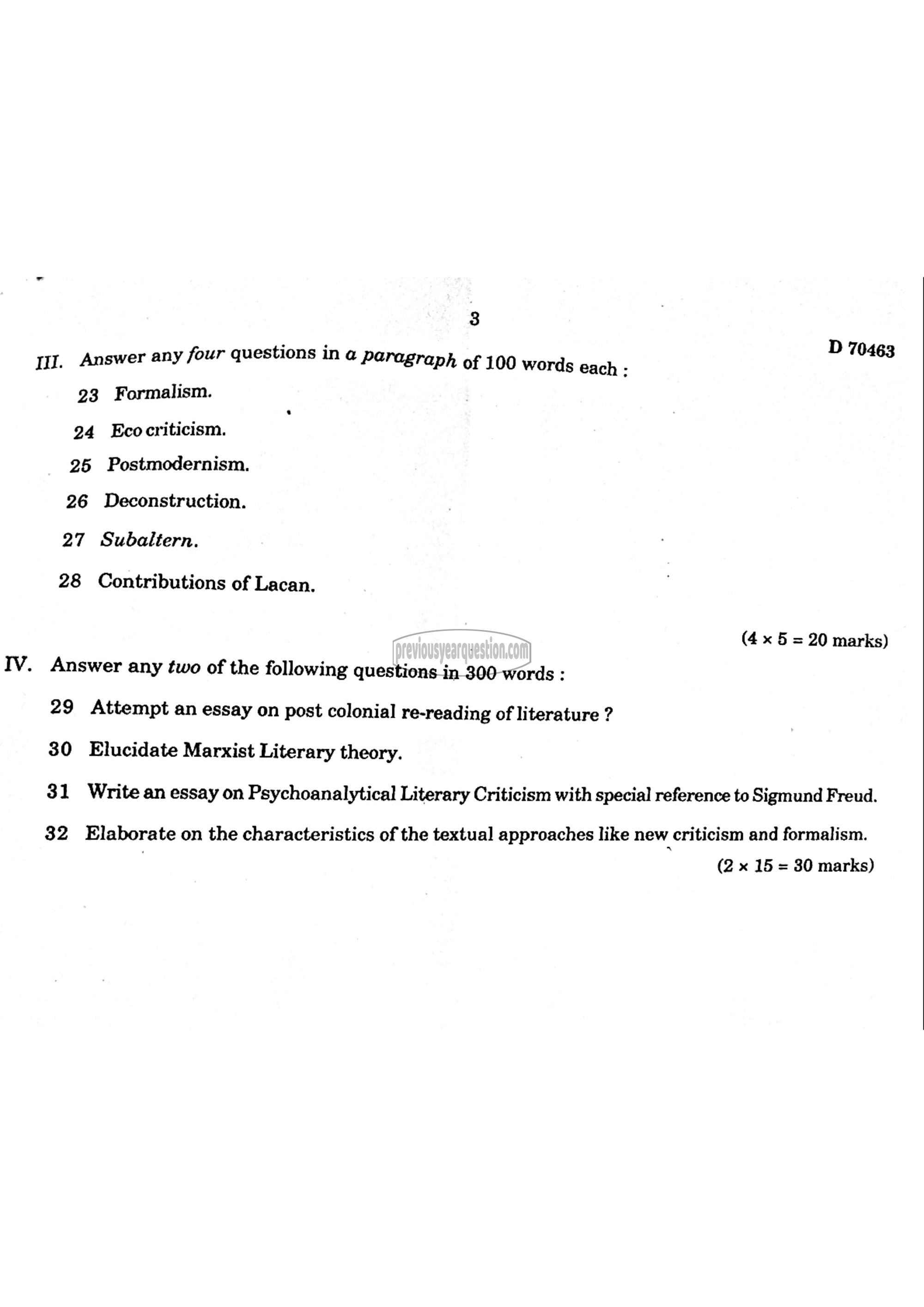 Question Paper - Methodology of Literature-3