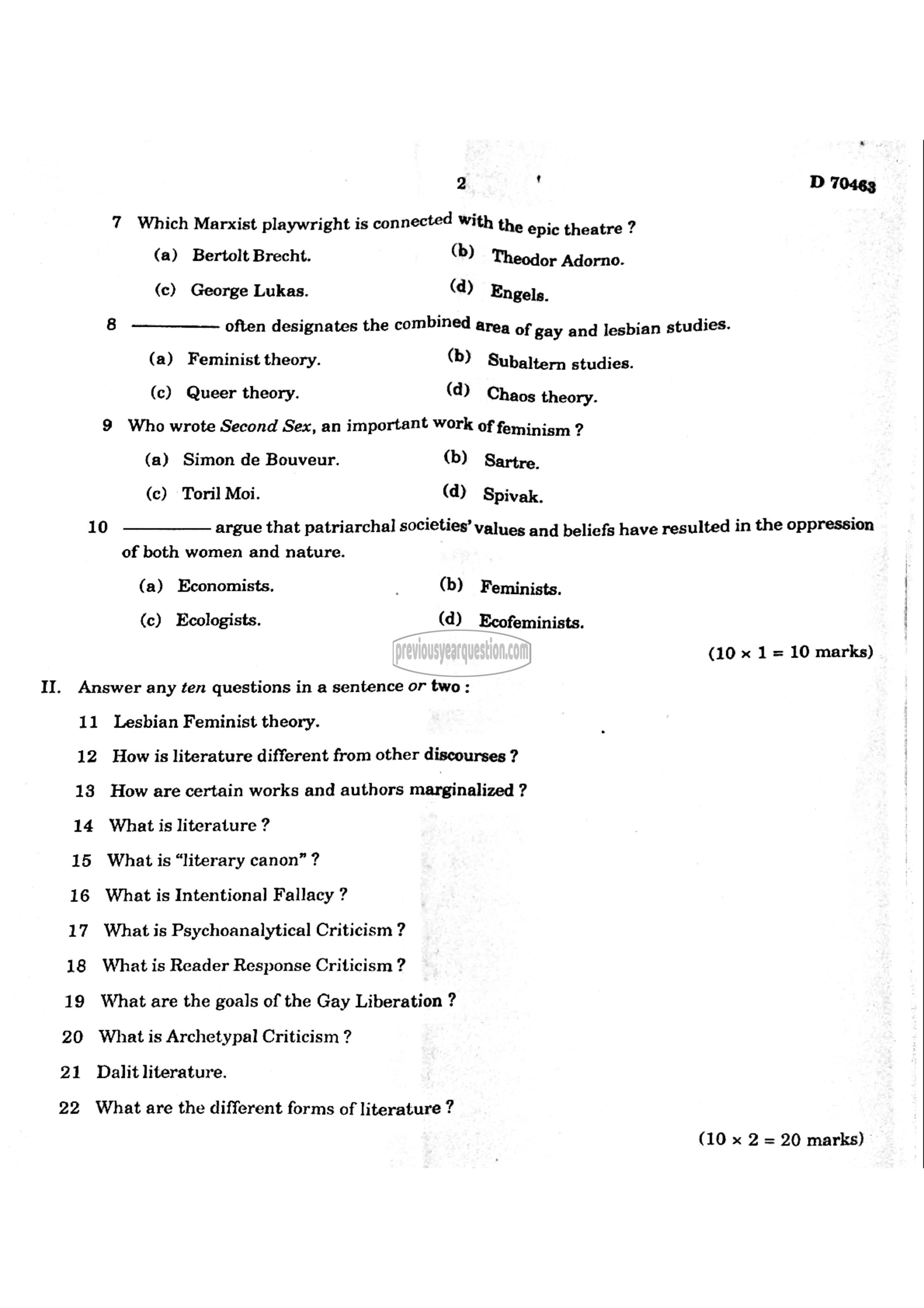 Question Paper - Methodology of Literature-2