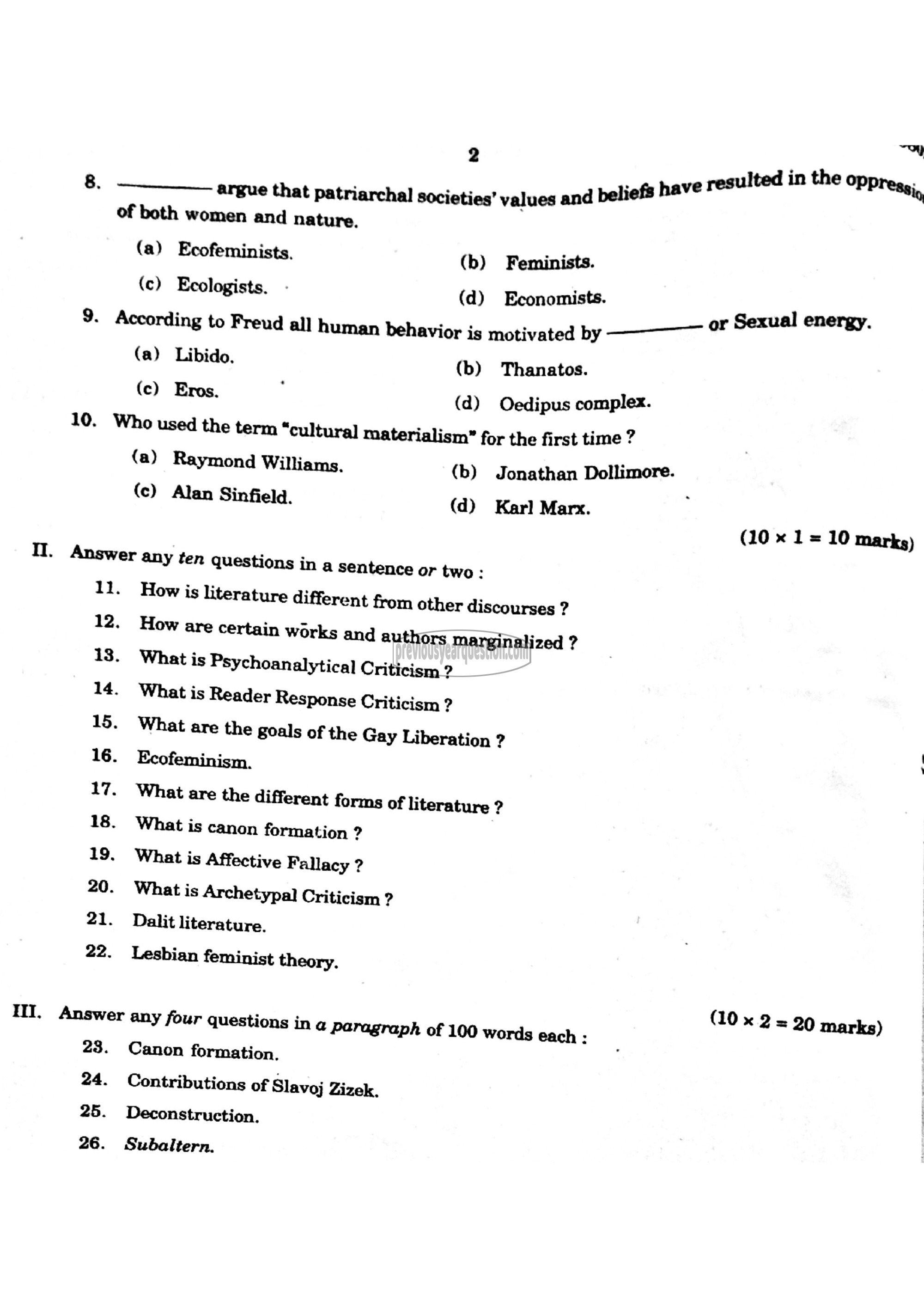 Question Paper - Methodology of Literature-2