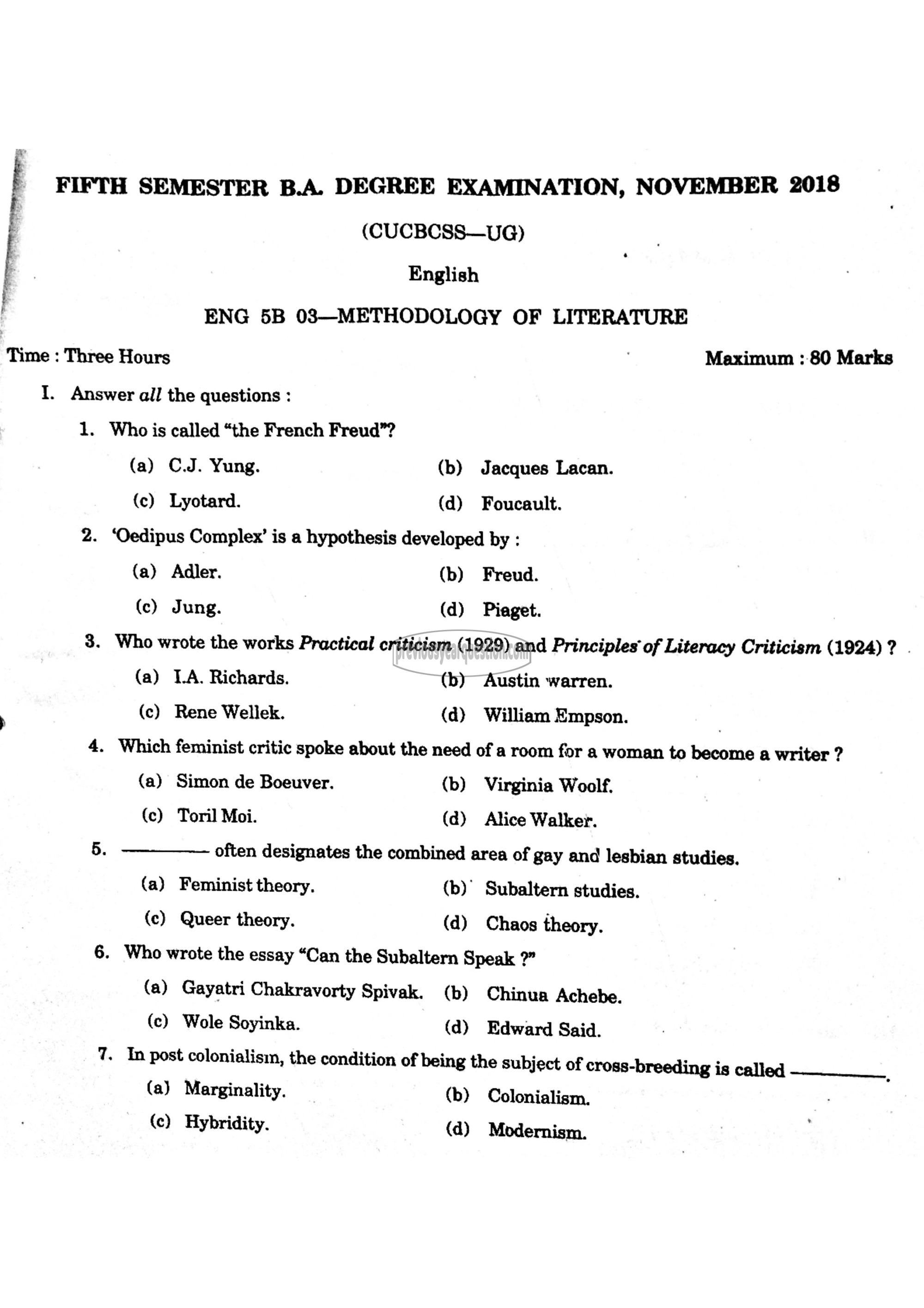 Question Paper - Methodology of Literature-1