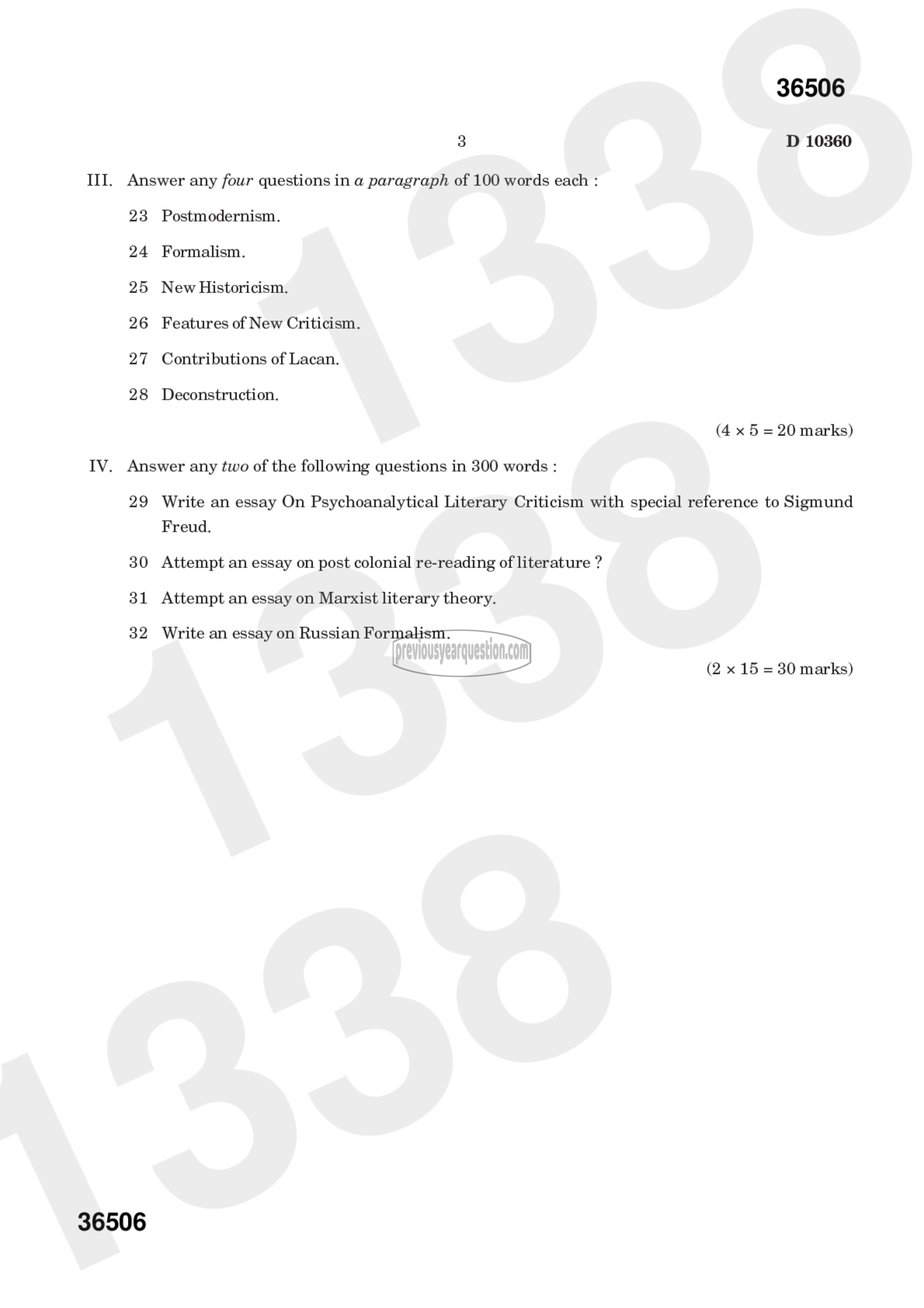 Question Paper - Methodology of Literature-3