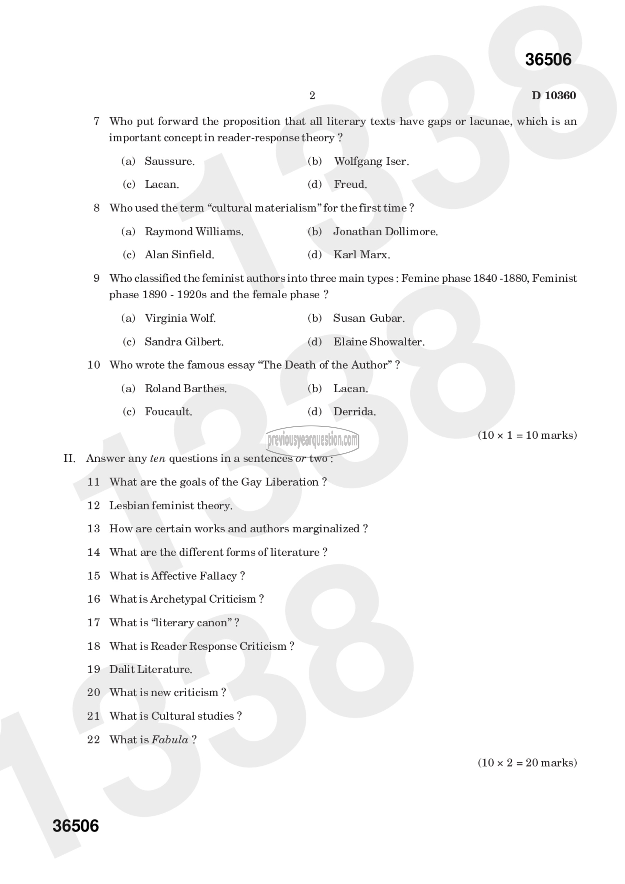 Question Paper - Methodology of Literature-2