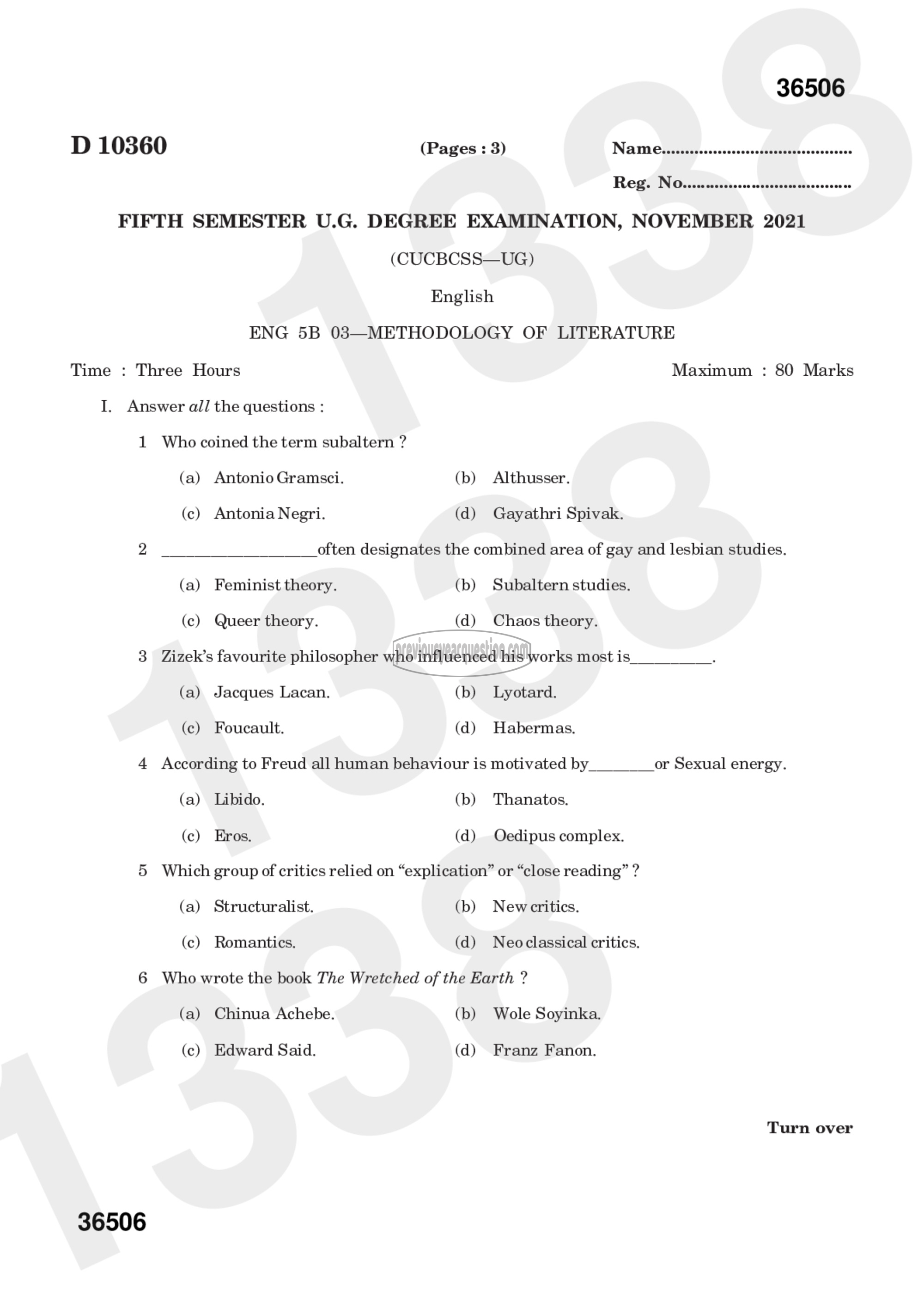 Question Paper - Methodology of Literature-1