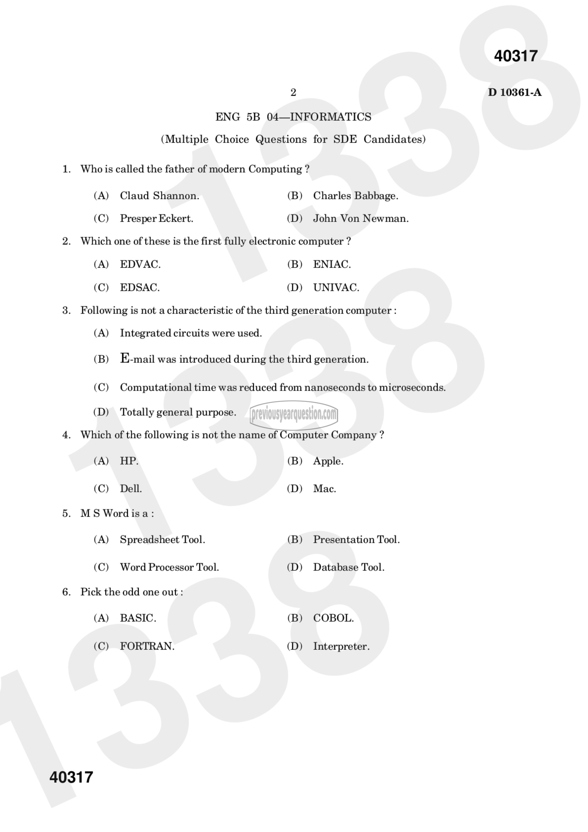 Question Paper - Informatics-5