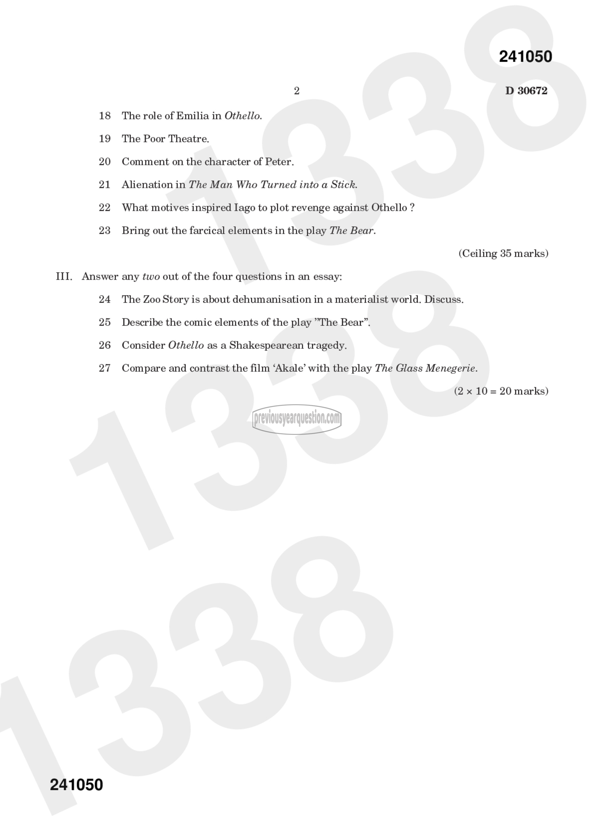 Question Paper - APPRECIATING DRAMA AND THEATRE-2