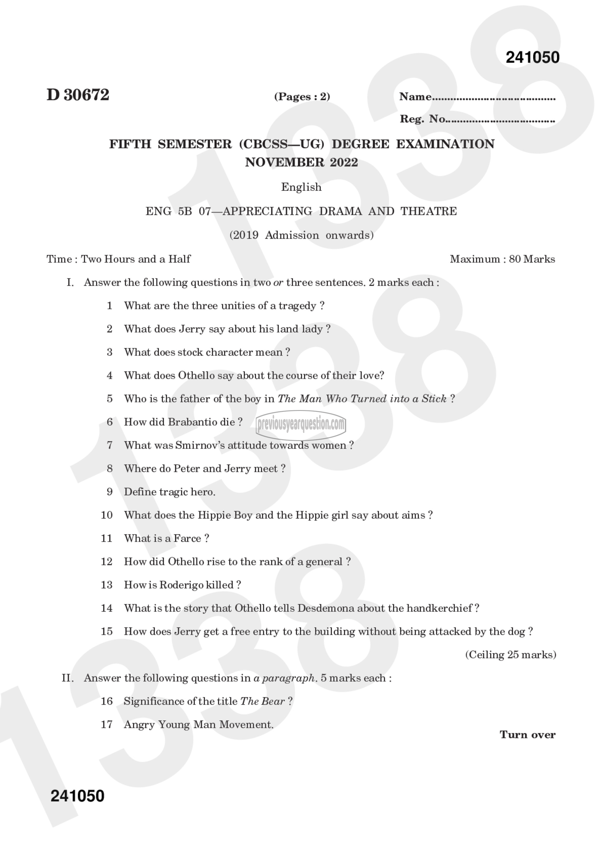 Question Paper - APPRECIATING DRAMA AND THEATRE-1