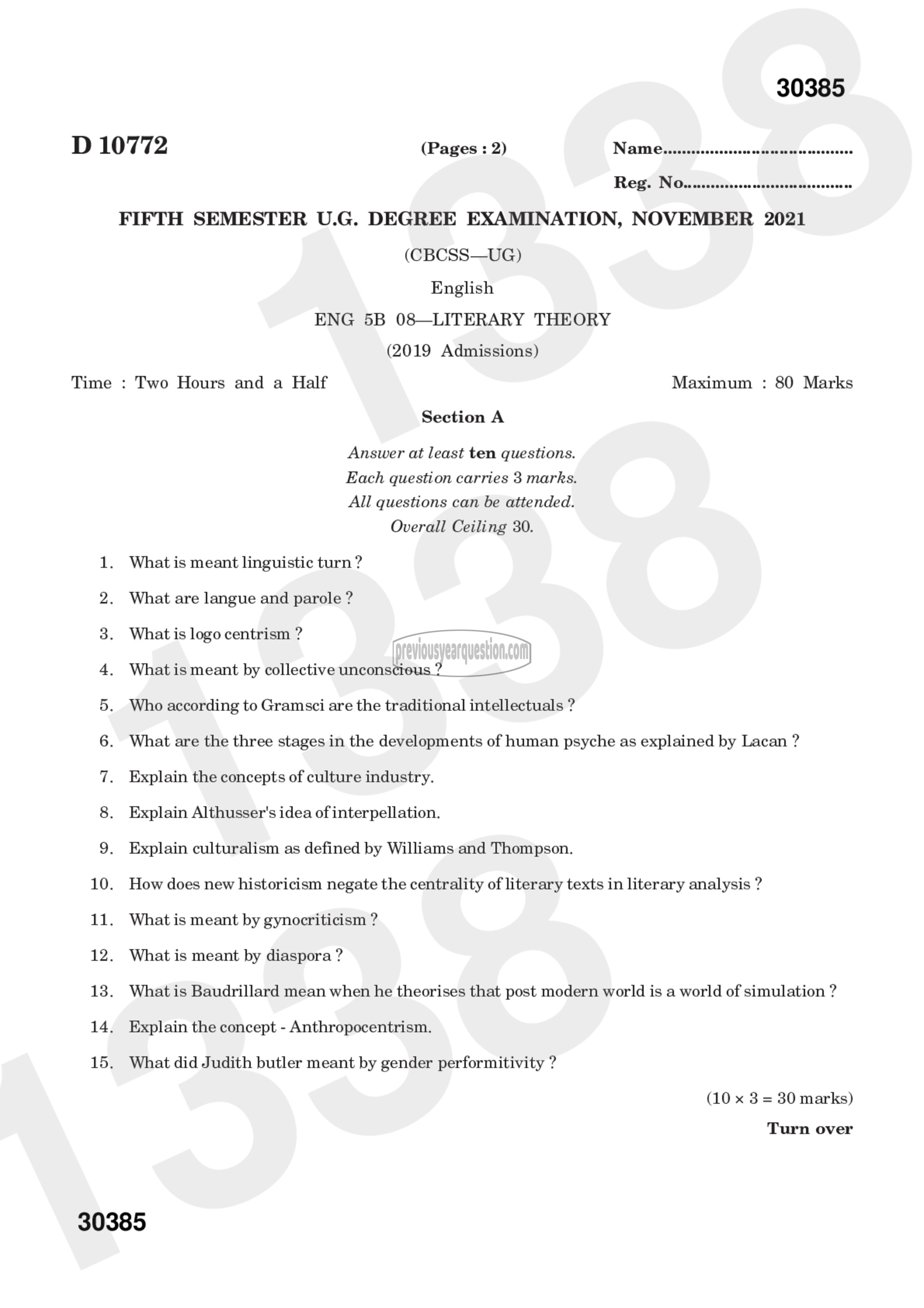 Question Paper - LITERARY THEORY-1