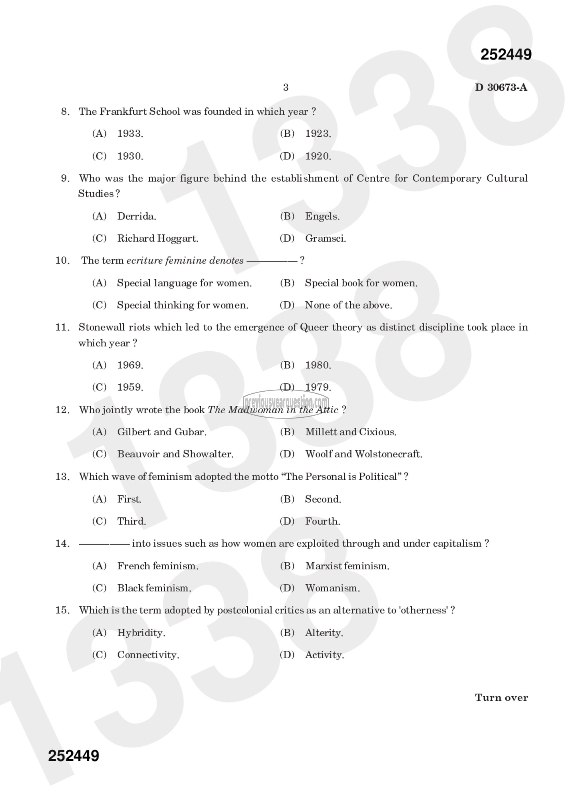 Question Paper - LITERARY THEORY-5