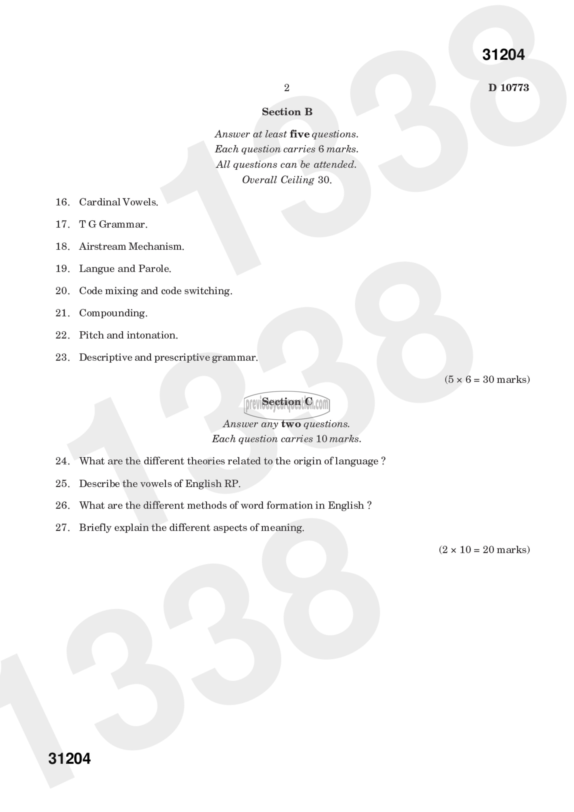 Question Paper - LANGUAGE AND LINGUISTICS-2