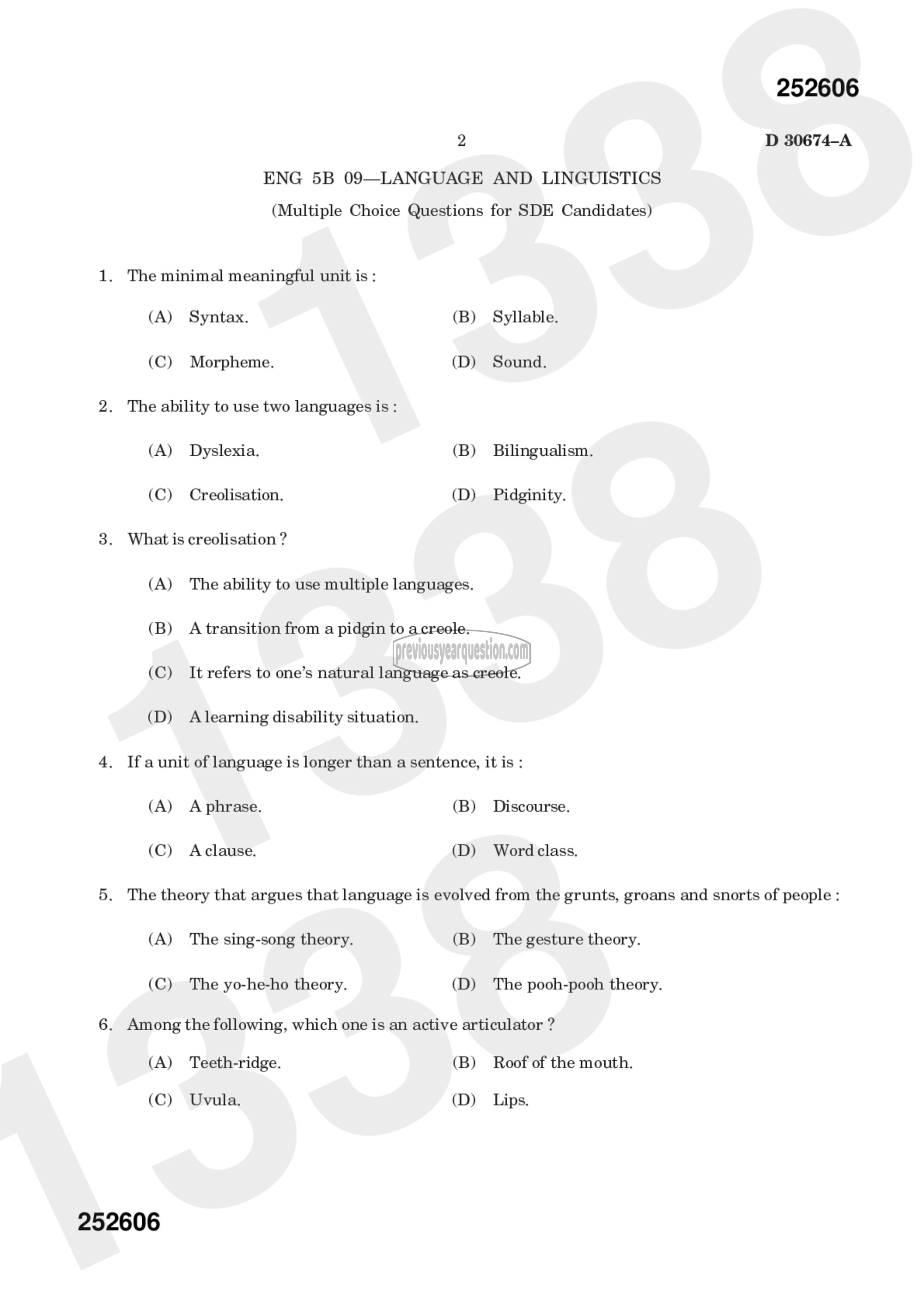 Question Paper - LANGUAGE AND LINGUISTICS-4