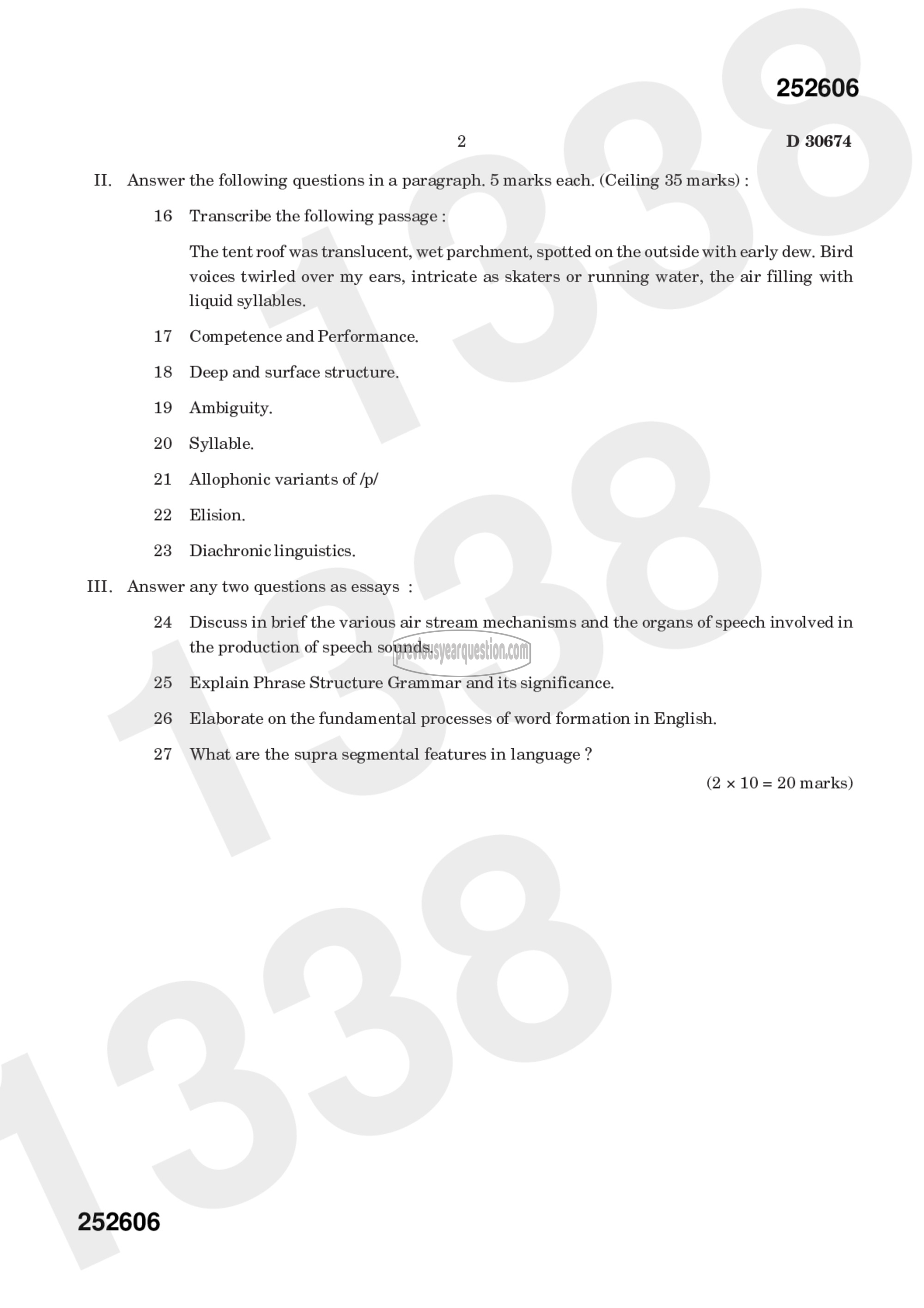 Question Paper - LANGUAGE AND LINGUISTICS-2